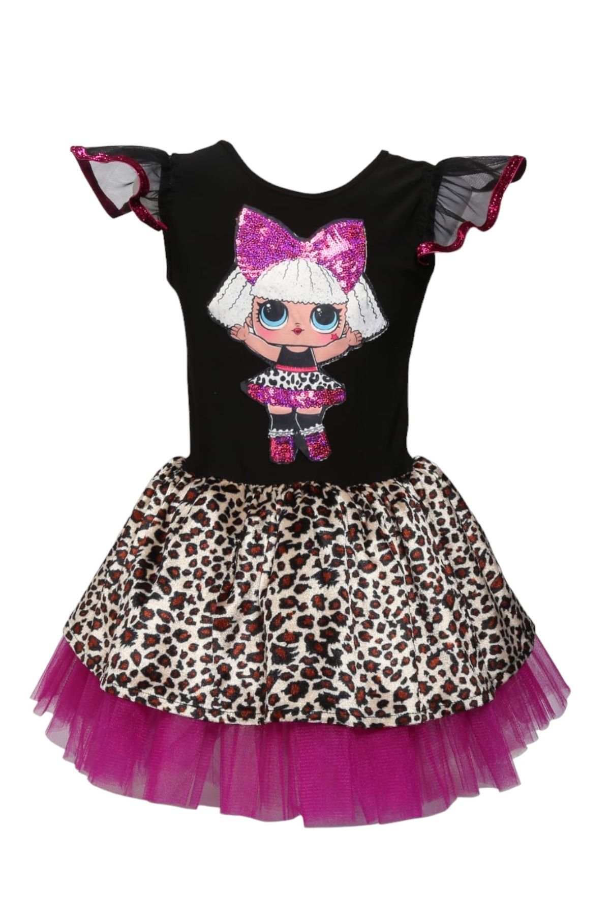 fabrikoloji Lol Bebek Kostümü Kız Çocuk Leopar Desen Detaylı Elbise