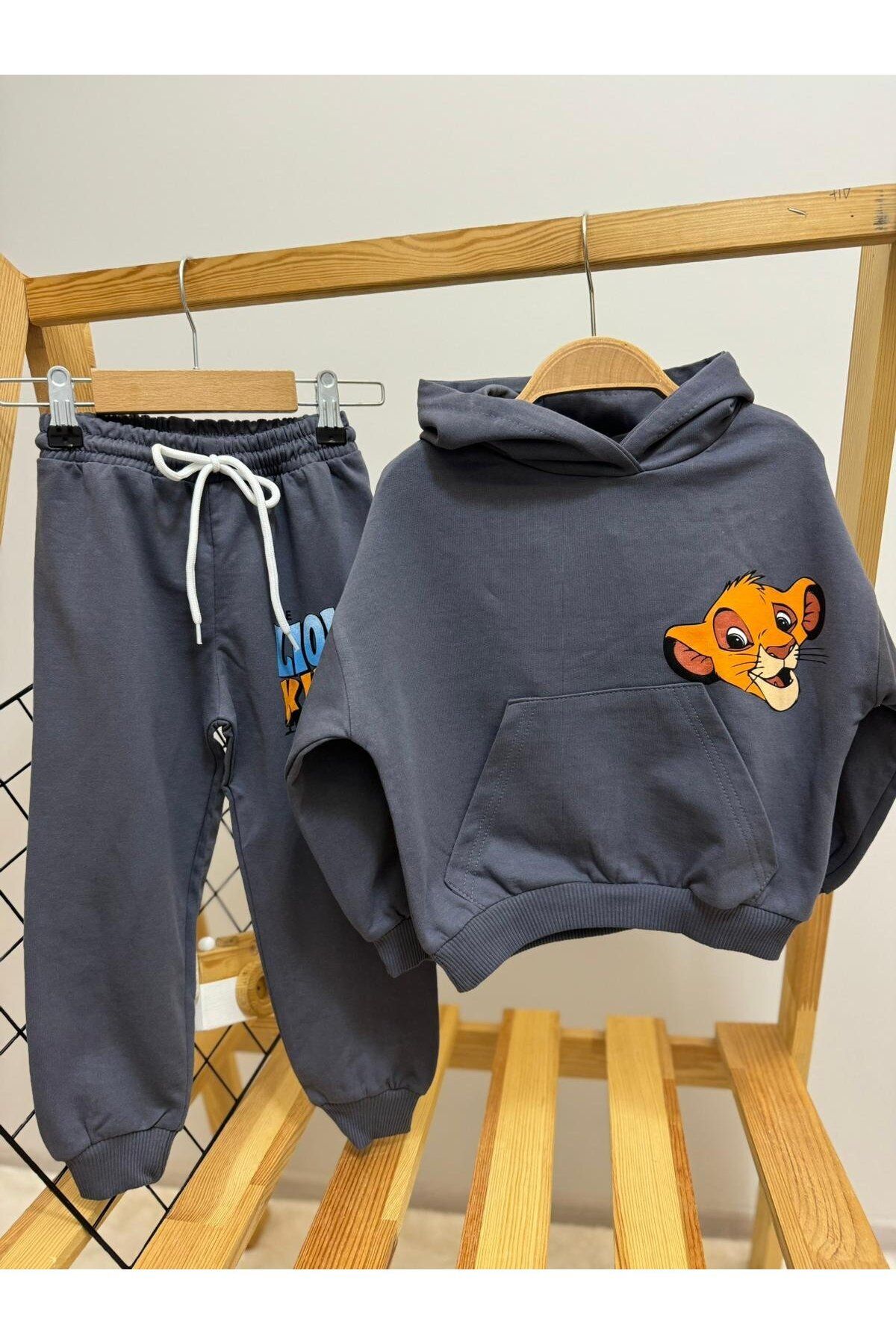 Minizade Zara Lion King Kapüşonlu Kanguru Cepli Mevsimlik Bebek/Çocuk İkili Takım