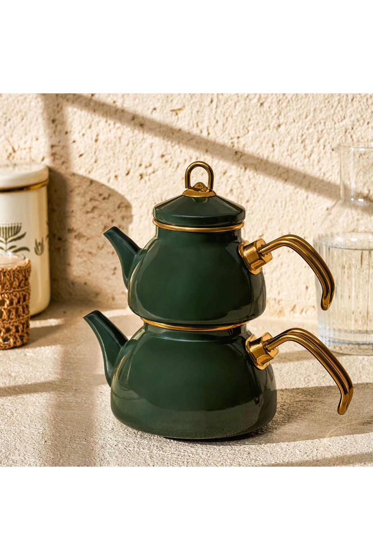 Emsan Emaye Artisan Emaye Mini Çaydanlık Takımı - Yeşil Yeşil