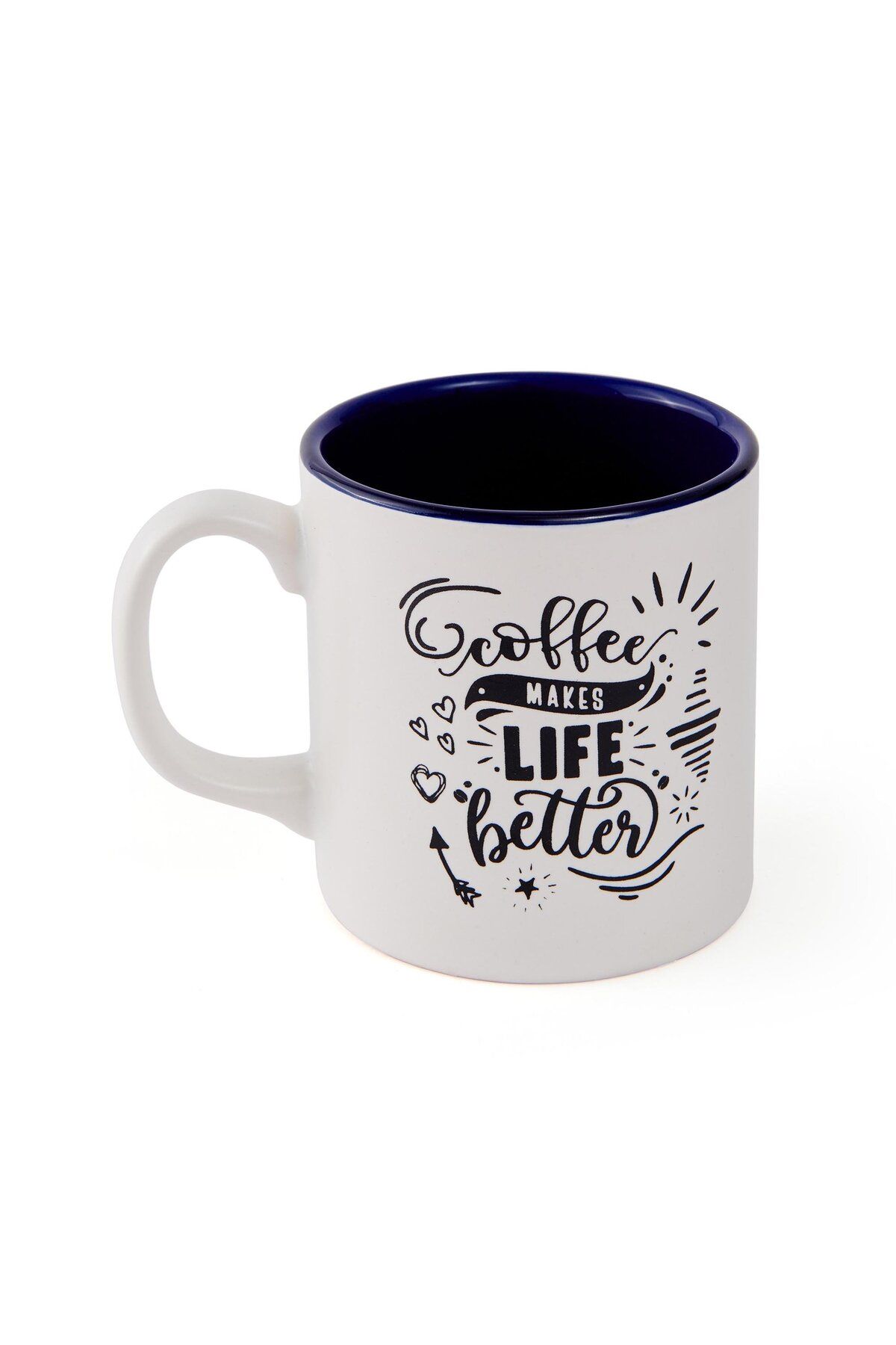 Keramika Coffe Makes Life Better Sloganlı Silindir Kupa - Beyaz / Mavi