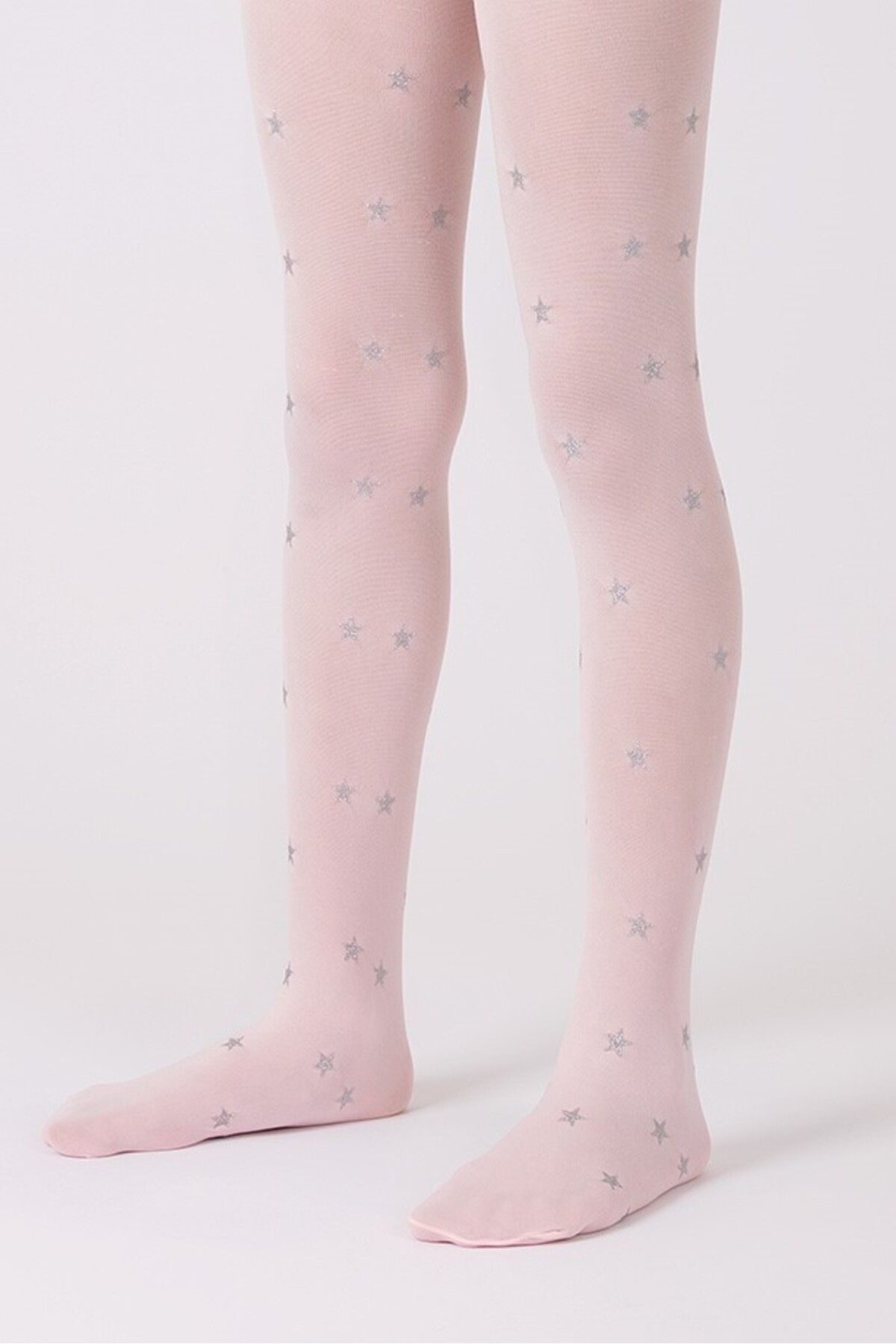 Goose Gümüş Yıldız Desenli Pembe Kız Çocuk Külotlu Çorap
