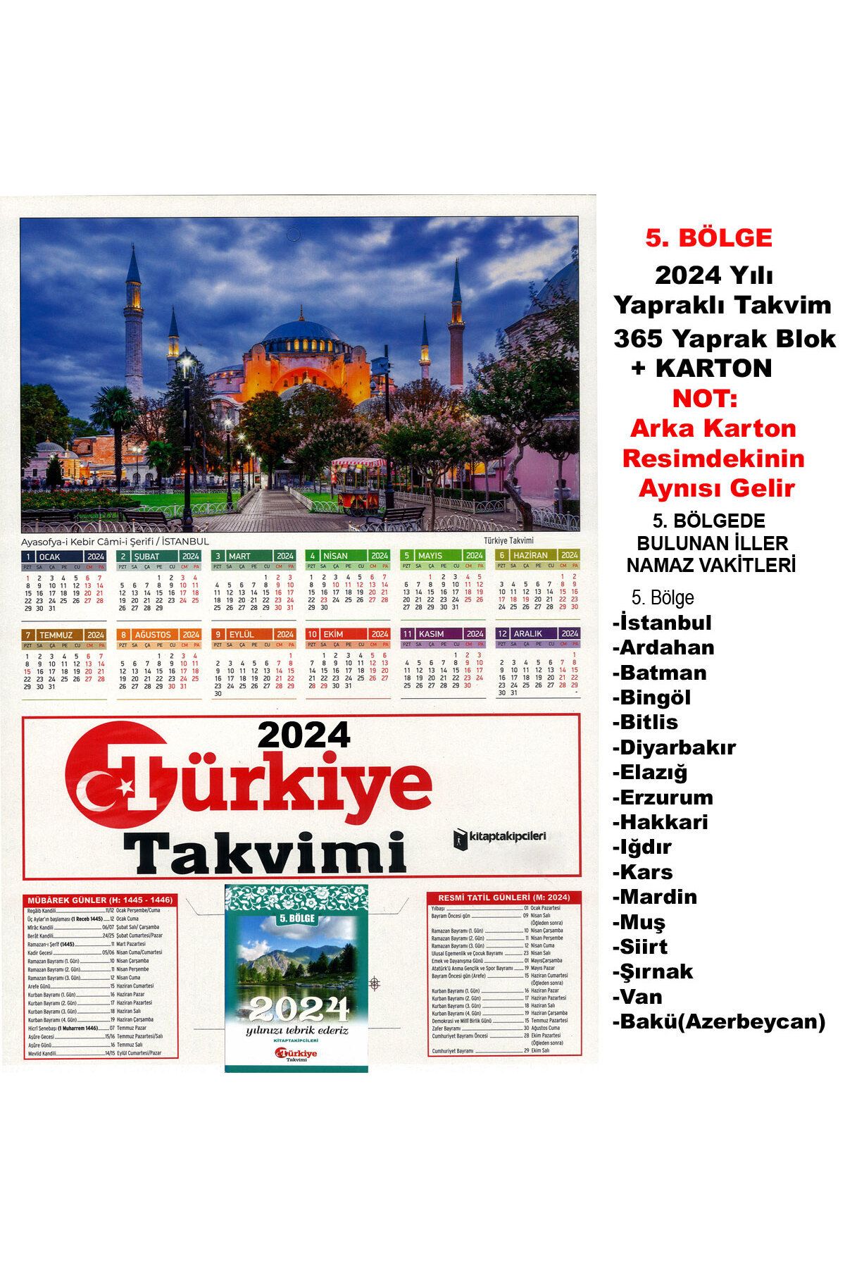 Elif Kitabevi 5. Bölge 2024 Yılı Türkiye Takvimi Duvar Yapraklı 365 Gün Namaz Vakitli Güneydoğu Ve Azerbeycan Bakü