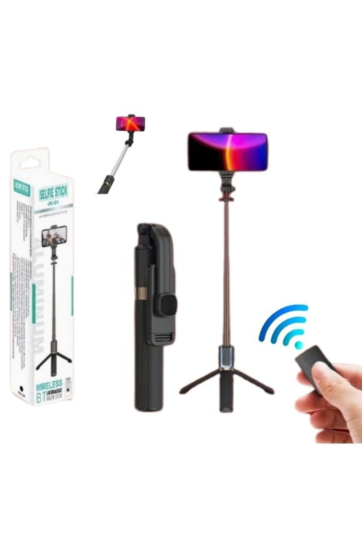 eyl techno uzunluk ayarlı tripodlu uzaktan kumandalı tüm telefonlarla uyumlu bluetooth selfie çubuğu