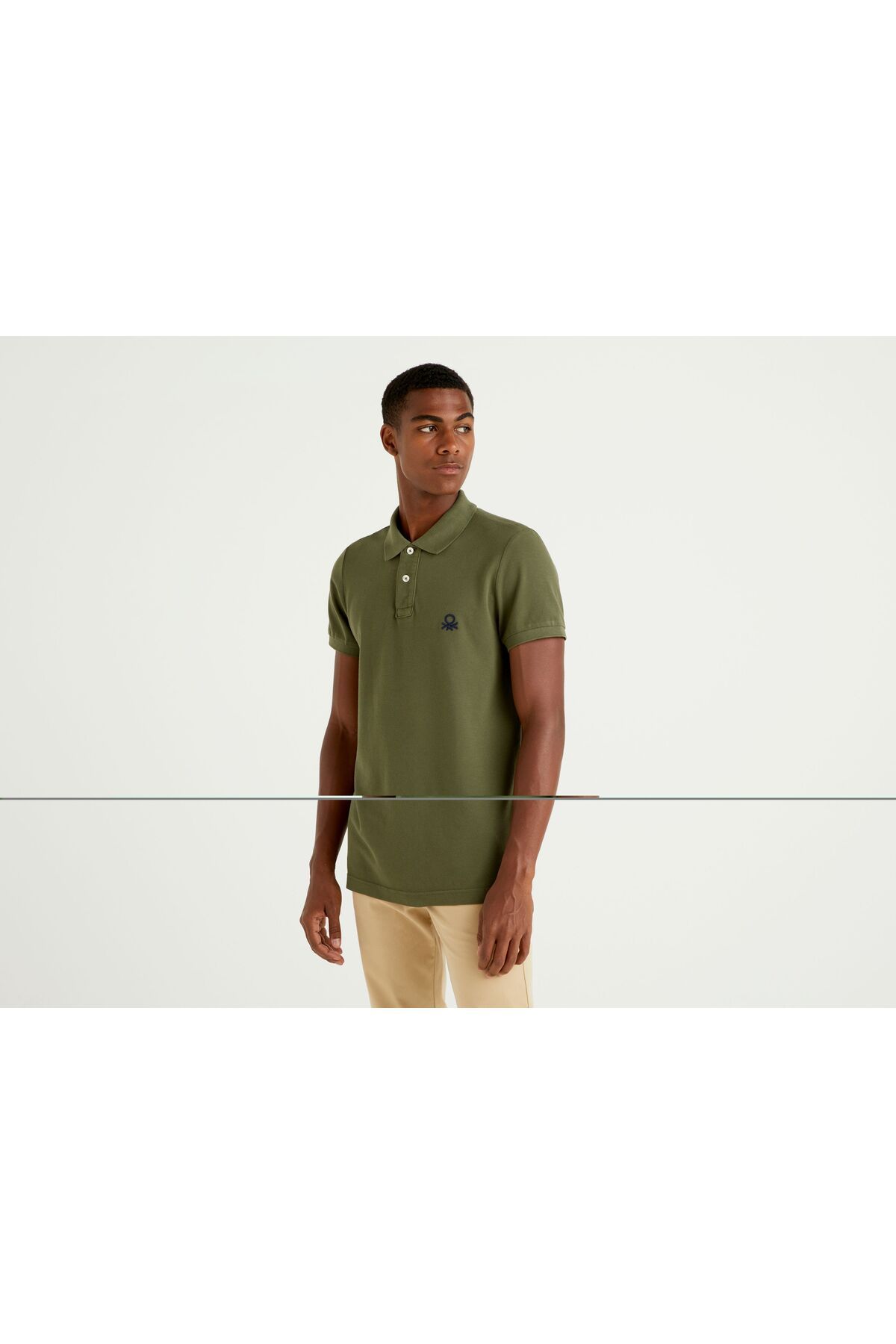 United Colors of Benetton Erkek Haki Slim Fit Kısa Kollu Polo Tshirt