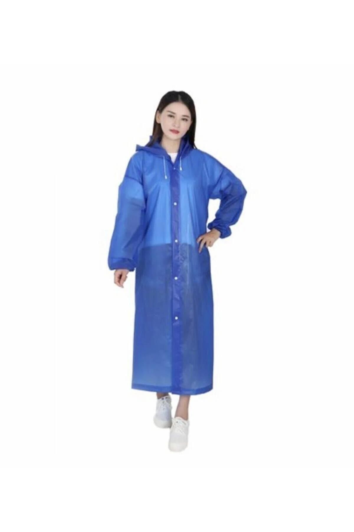 Touz Unisex Lacivert Yağmurluk Şeffaf Su Geçirmez Kıyafet Üstü Eva Kumaş Marlux Yağmurluk