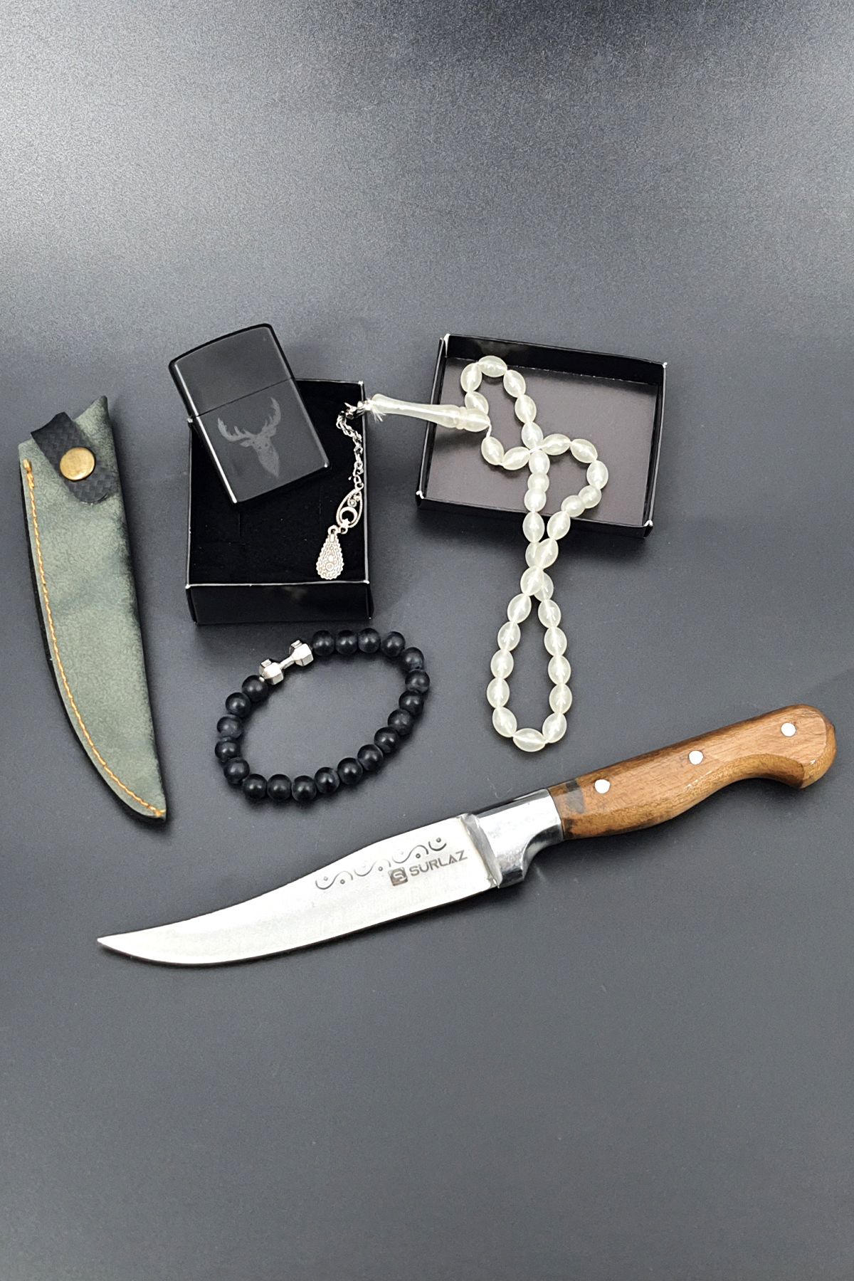 SürLaz Kamp Bıçağı Outdoor Bıçak Seti Çakmak Hediyelik Set 4 Parça Özel İşlemeli