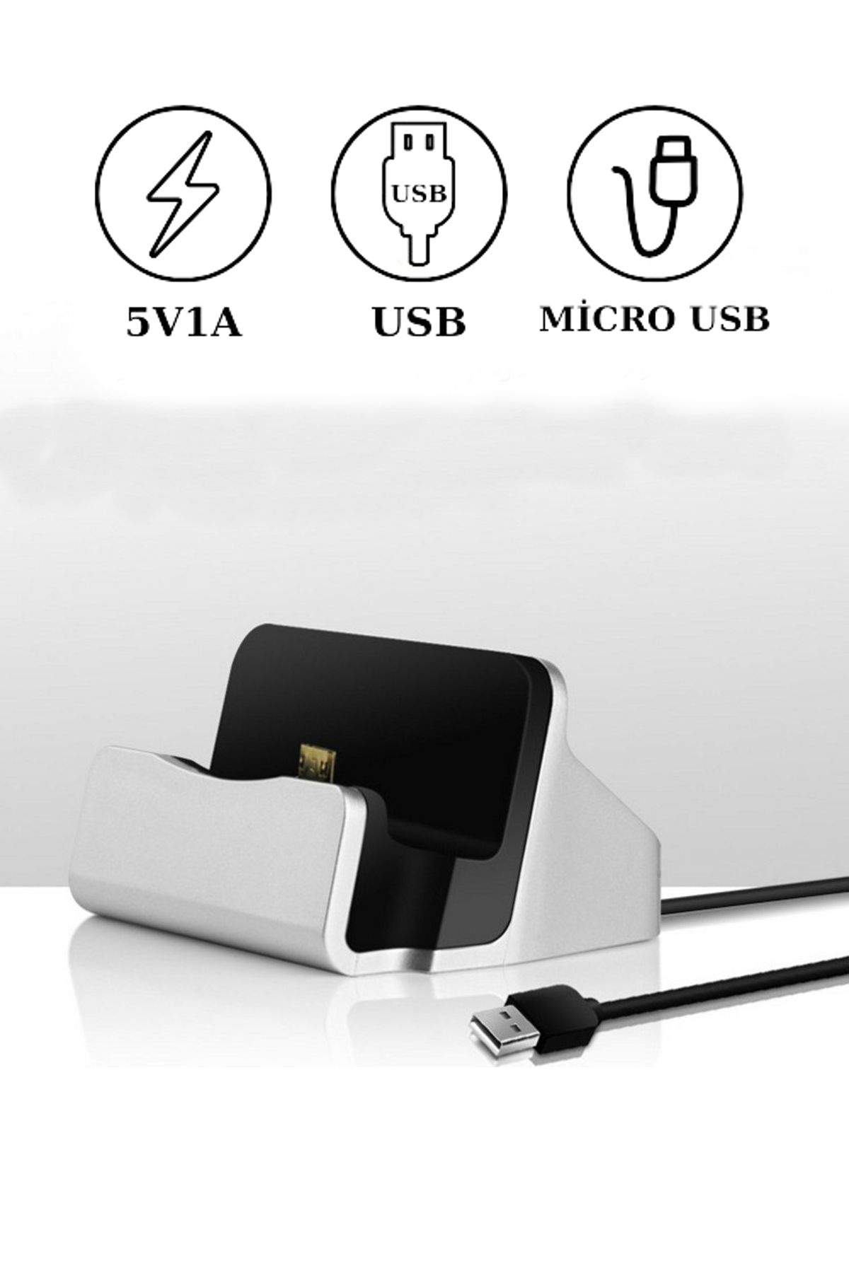 Ecuy Masaüstü Micro USB Dock Şarj & Data İstasyonu Telefon Şarj Kablo Stand USB Çıkışlı 2IN1