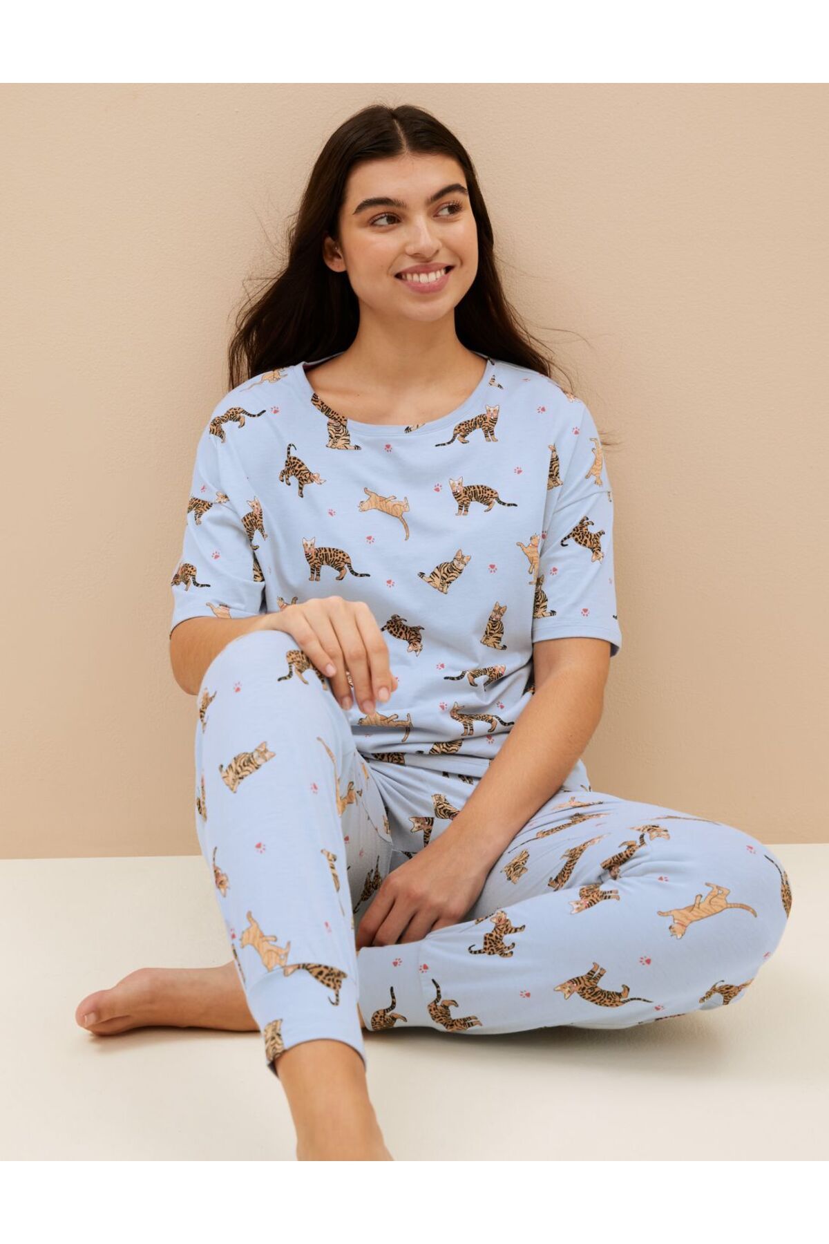 Marks & Spencer Kedi Desenli Kısa Kollu Pijama Takımı