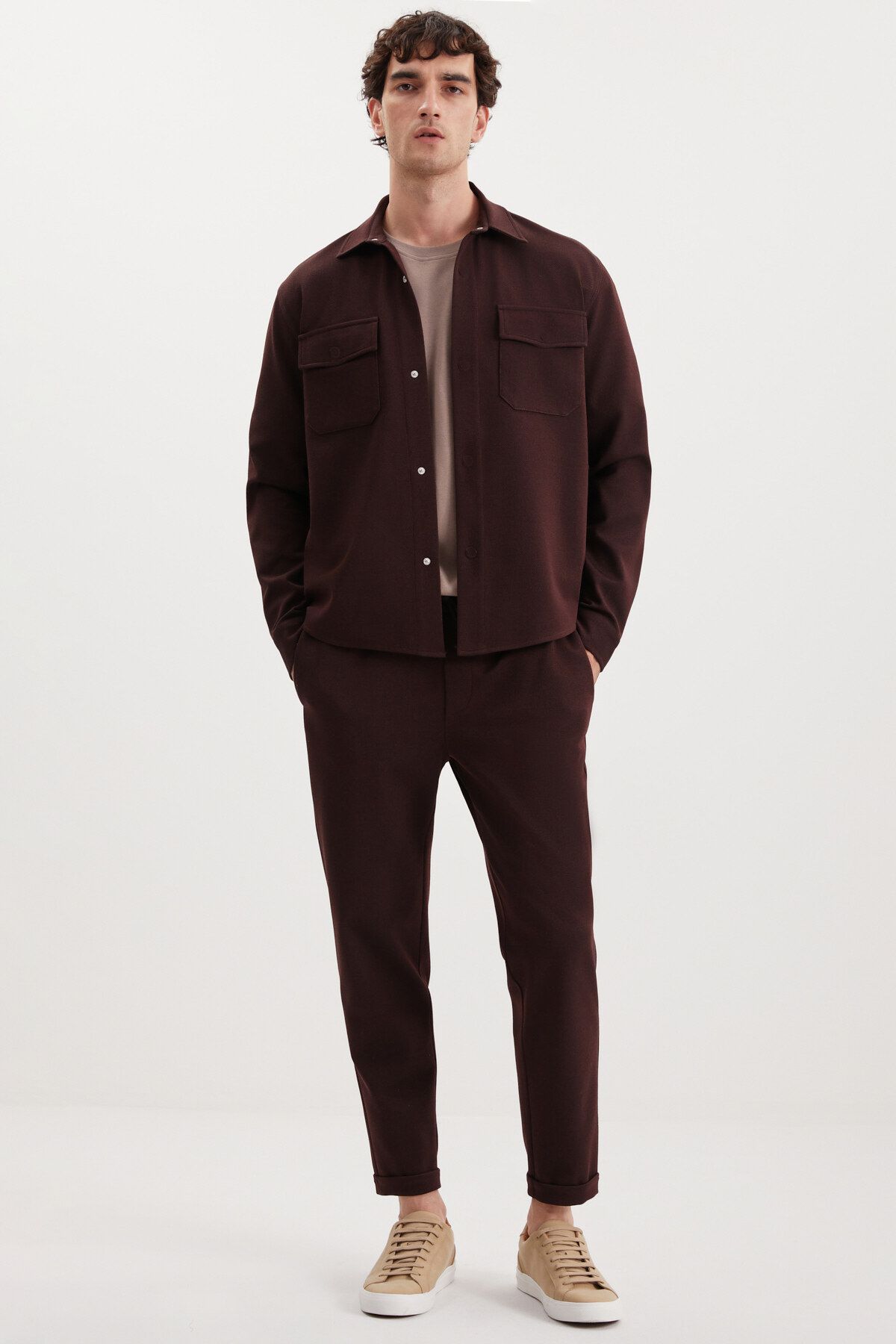 GRIMELANGE Walsh Erkek Pike Görünümlü Özel Kumaşlı Esnek Duble Paça Kordonlu Beli Lastikli Bordo Pantolon