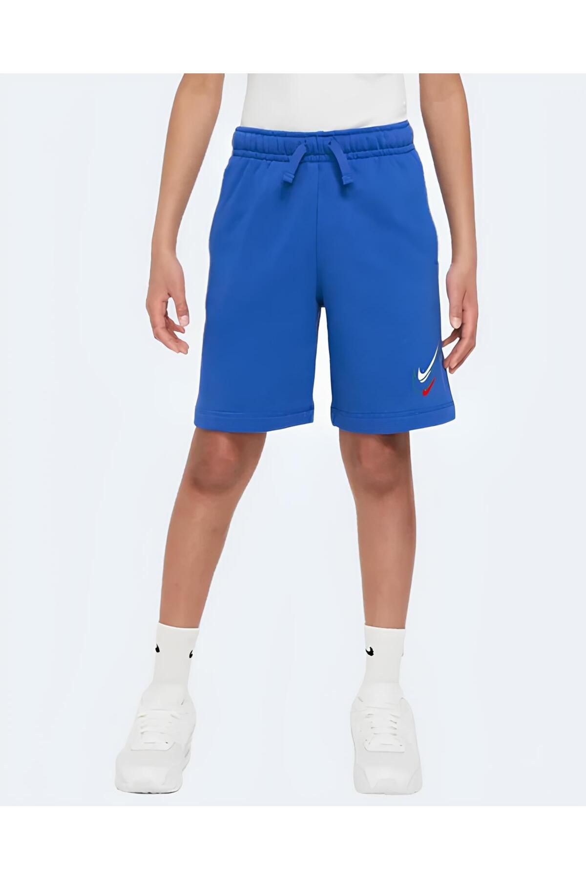 Nike sportswear erkek çocuk mavi pamuklu cepli şort dx2298