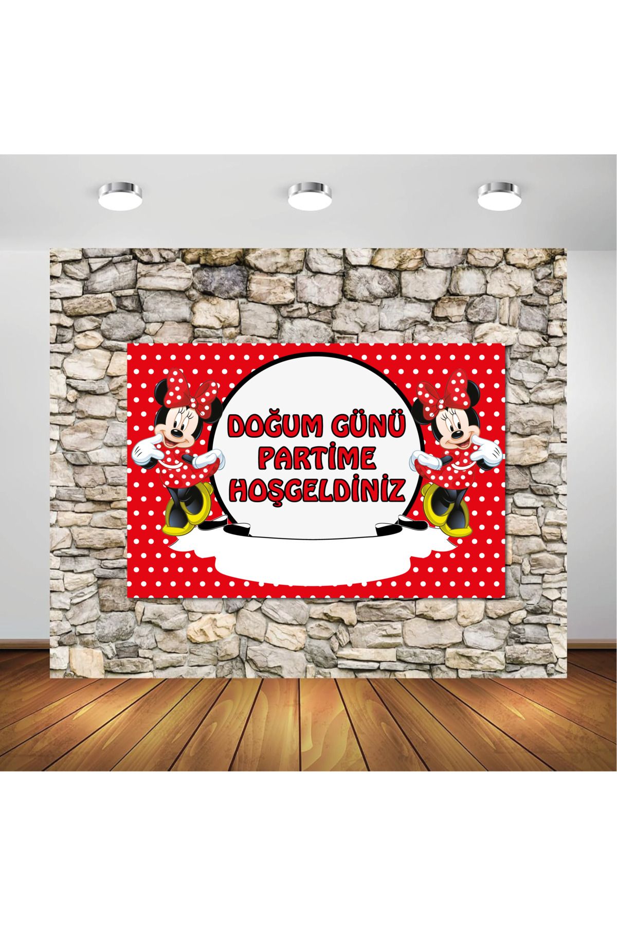 Parti Karnavalı Kırmızı Minnie Mouse Doğum Günü DEV 100x140 cm Doğum Günü Konsepti Afişi