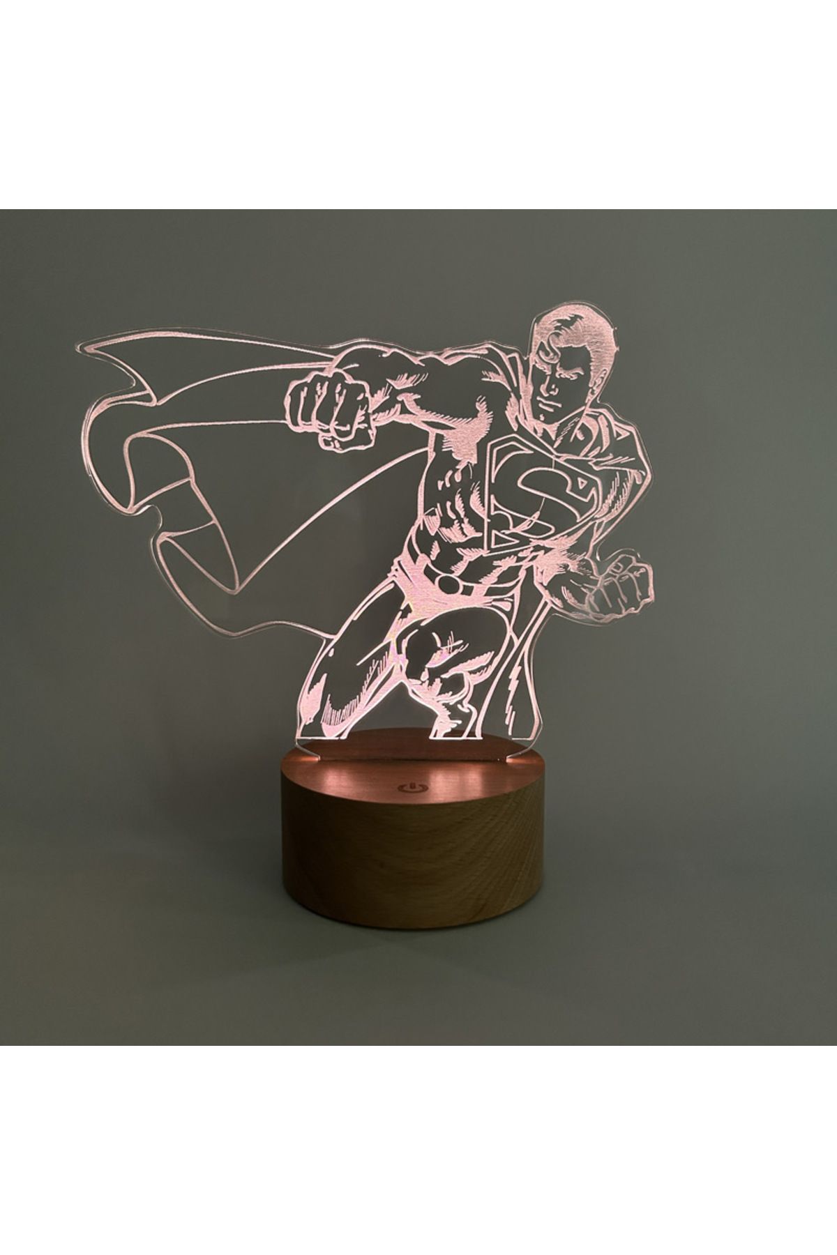 BY-LAMP Superman Figürlü Dekoratif Hediye Led Masa Lambası | 7 Işık Rengi | Ahşap Taban