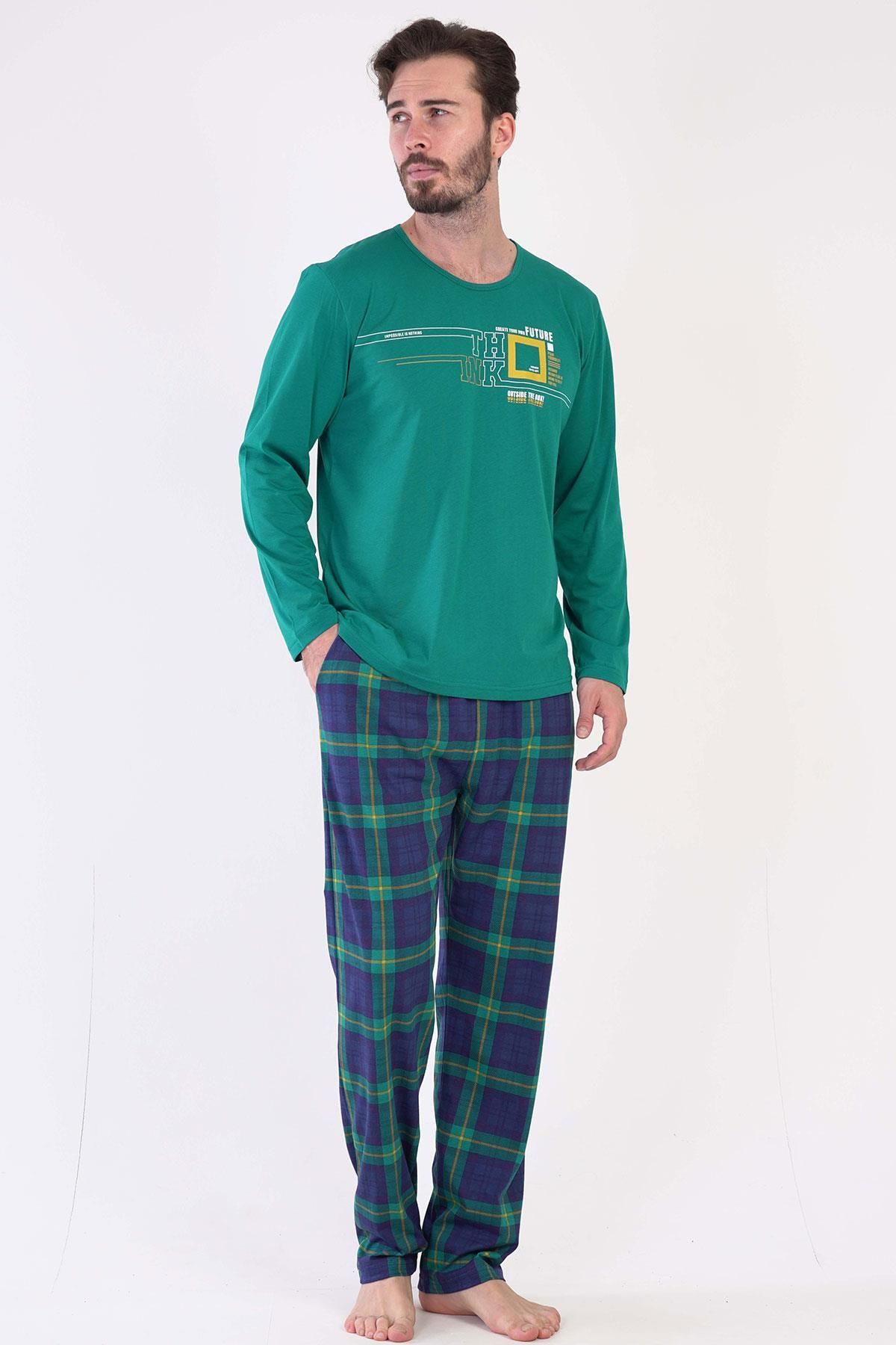 Vienetta Erkek Büyük Beden Uzun Kol Yeşil Pijama Takım C3T0N5O059