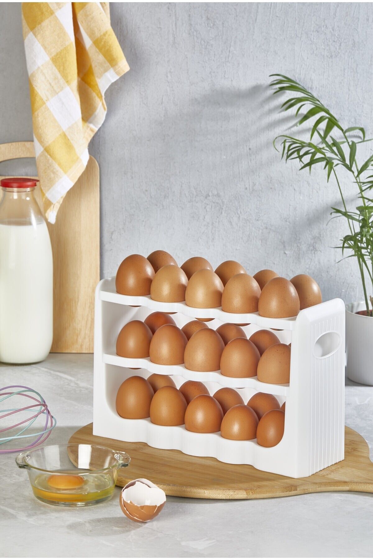 HomeDesigner 30 Bölmeli Yumurta Kutusu 3 Katlı Yumurtalık Buzdolabı Organizeri Saklama Kabı