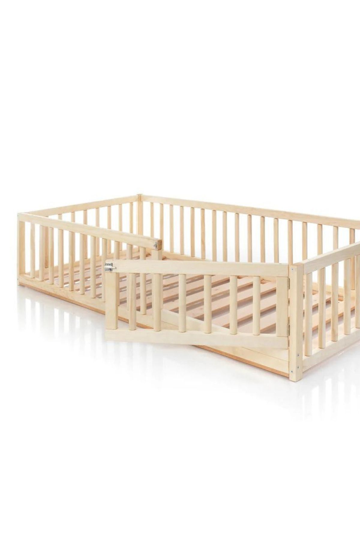 Alyones Kapılı Tüm Ölçülerde Montessori Ahşap Bebek ve Çocuk Yatağı - Unisex Karyola - Doğal Ahşap Yatak