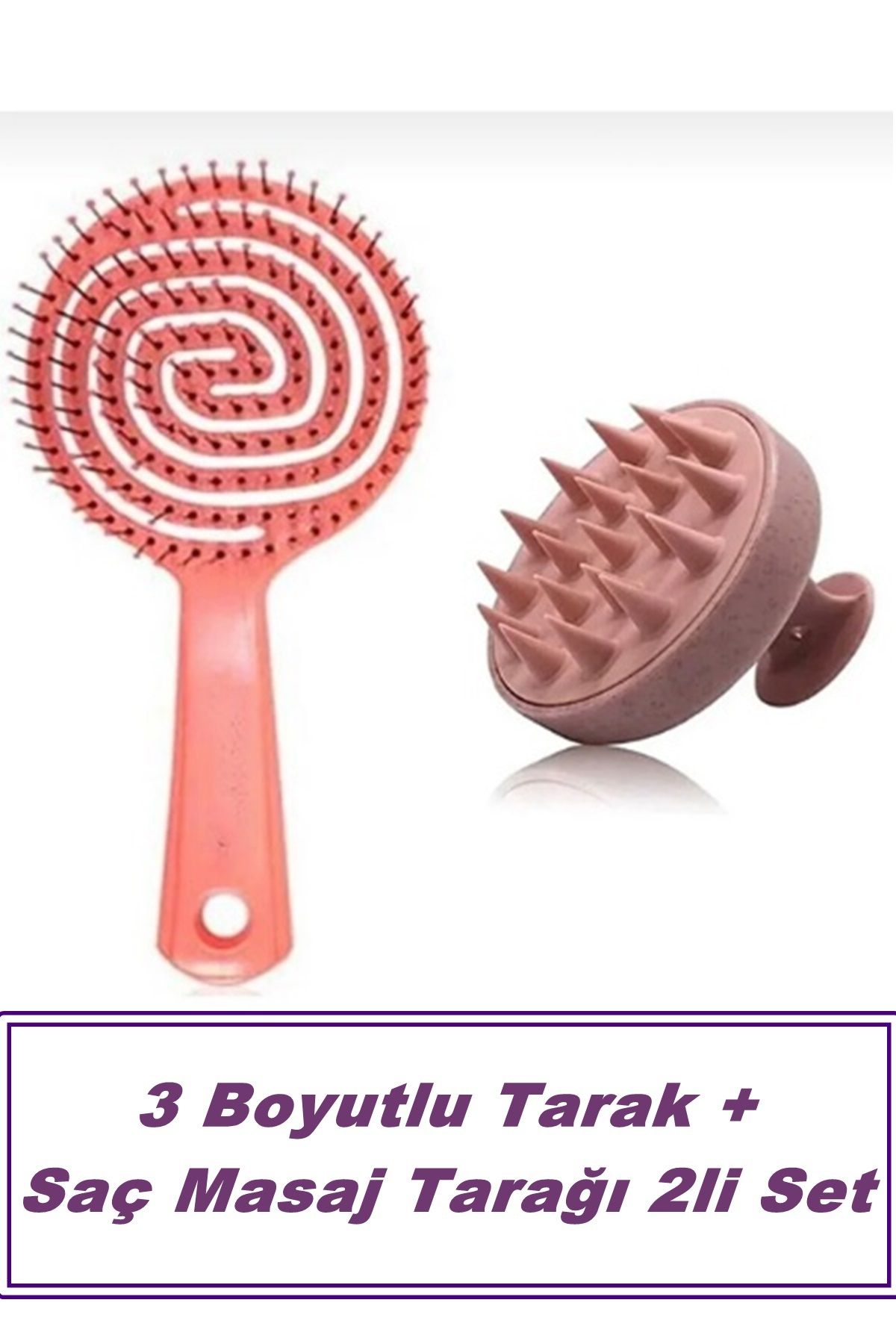 Kitchen Beauty Saç Bakım Fırçası 3 Boyutlu Tarak + Saç Masaj Tarağı 2li Set