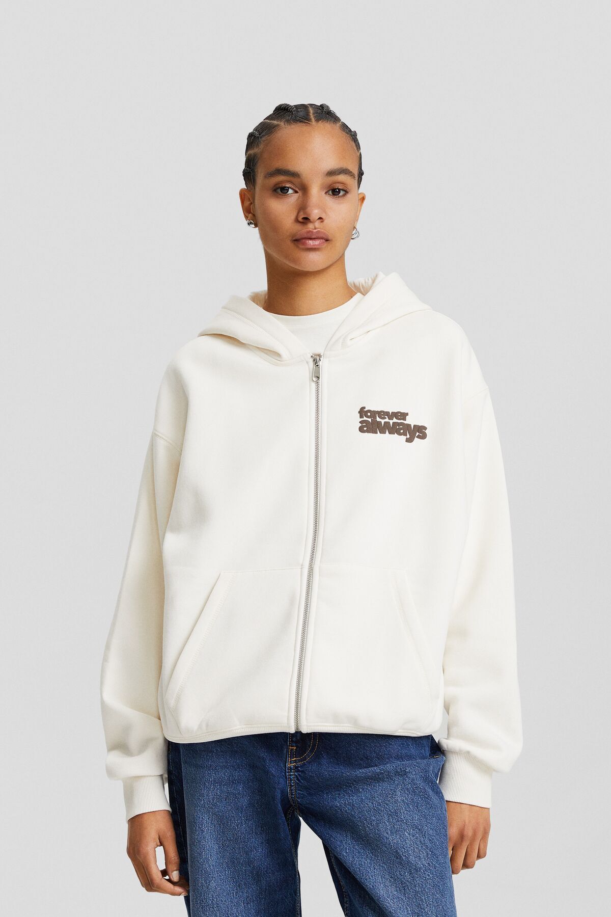 Bershka Fermuarlı desenli oversize kapüşonlu sweatshirt