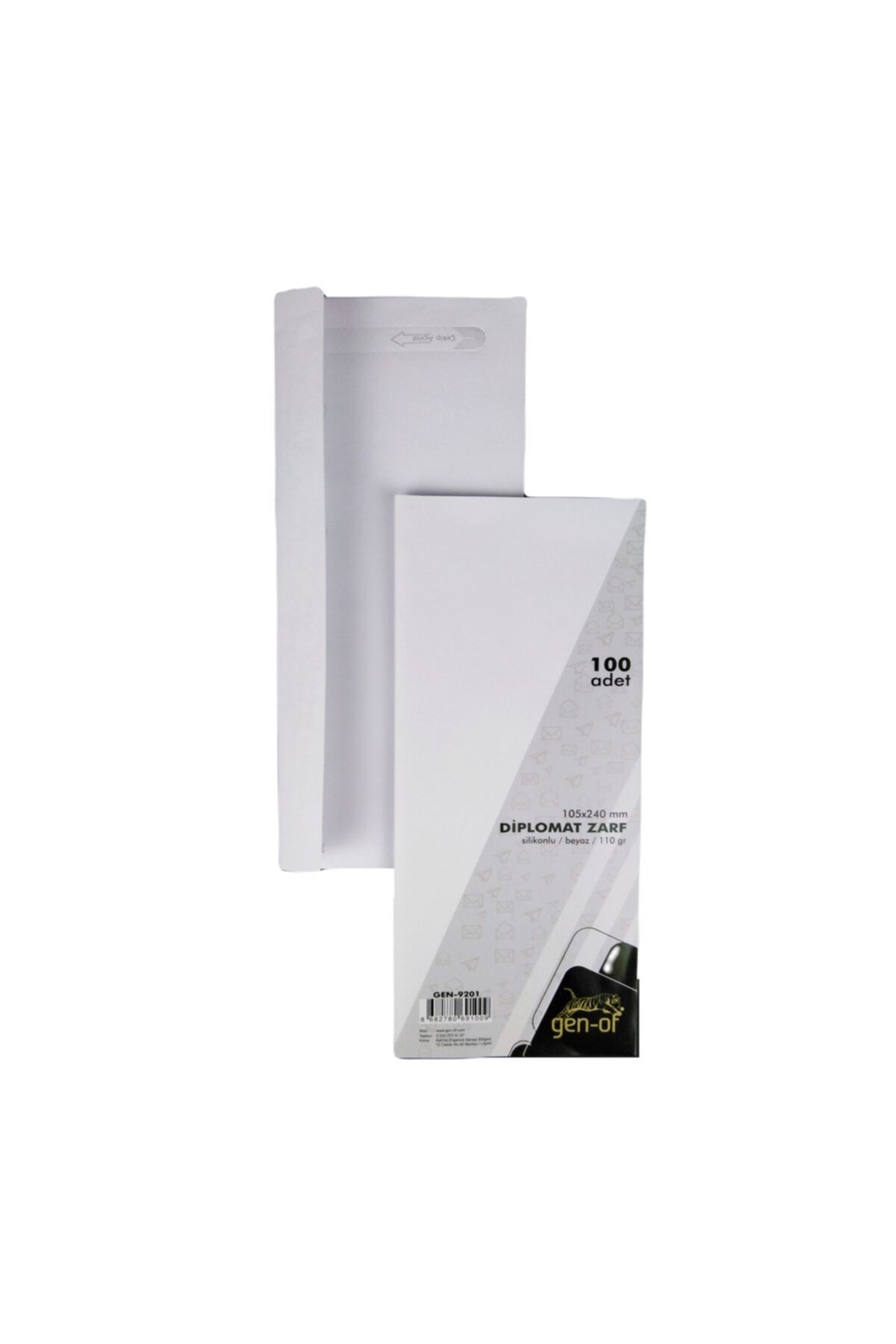 Gen-of Beyaz Silikonlu Penceresiz Diplomat Zarf 105x240 mm 110 gr 100'lü