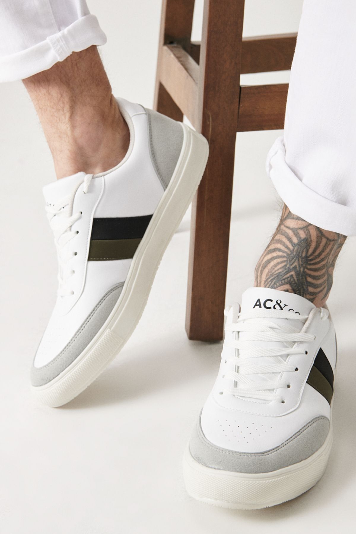 AC&Co / Altınyıldız Classics Erkek BEYAZ-SIYAH-GRI Casual Spor Sneaker Ayakkabı