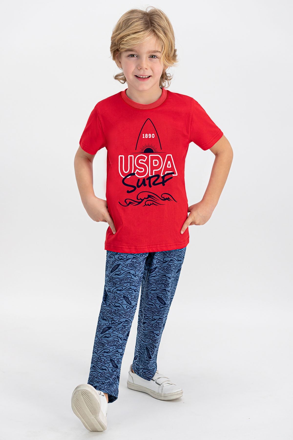 U.S. Polo Assn. Erkek Kırmızı  Lisanslı California Kırmızı Genç Kısa Kol Pijama Takımı