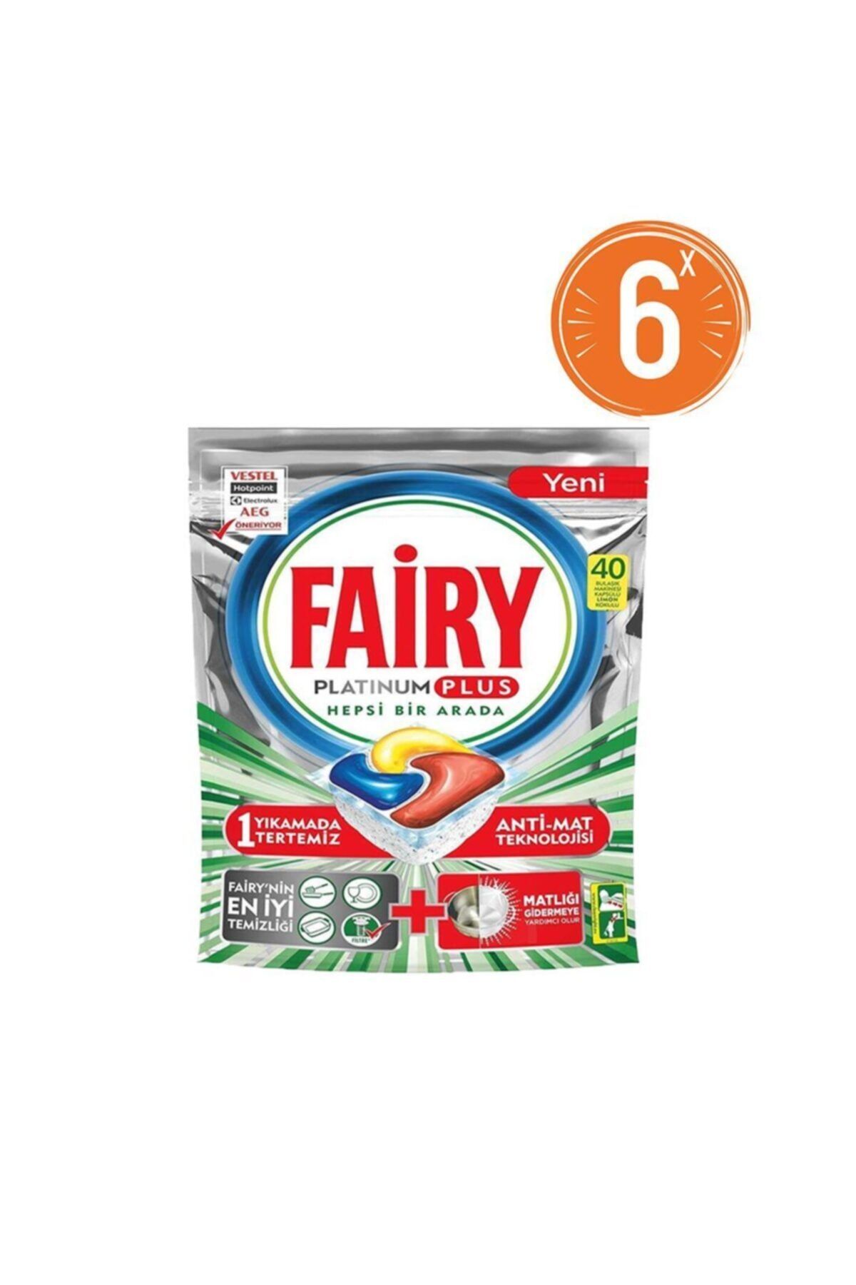 Fairy Platinum Plus 40 Yıkama Bulaşık Makinesi Deterjanı Kapsülü X 6 Adet