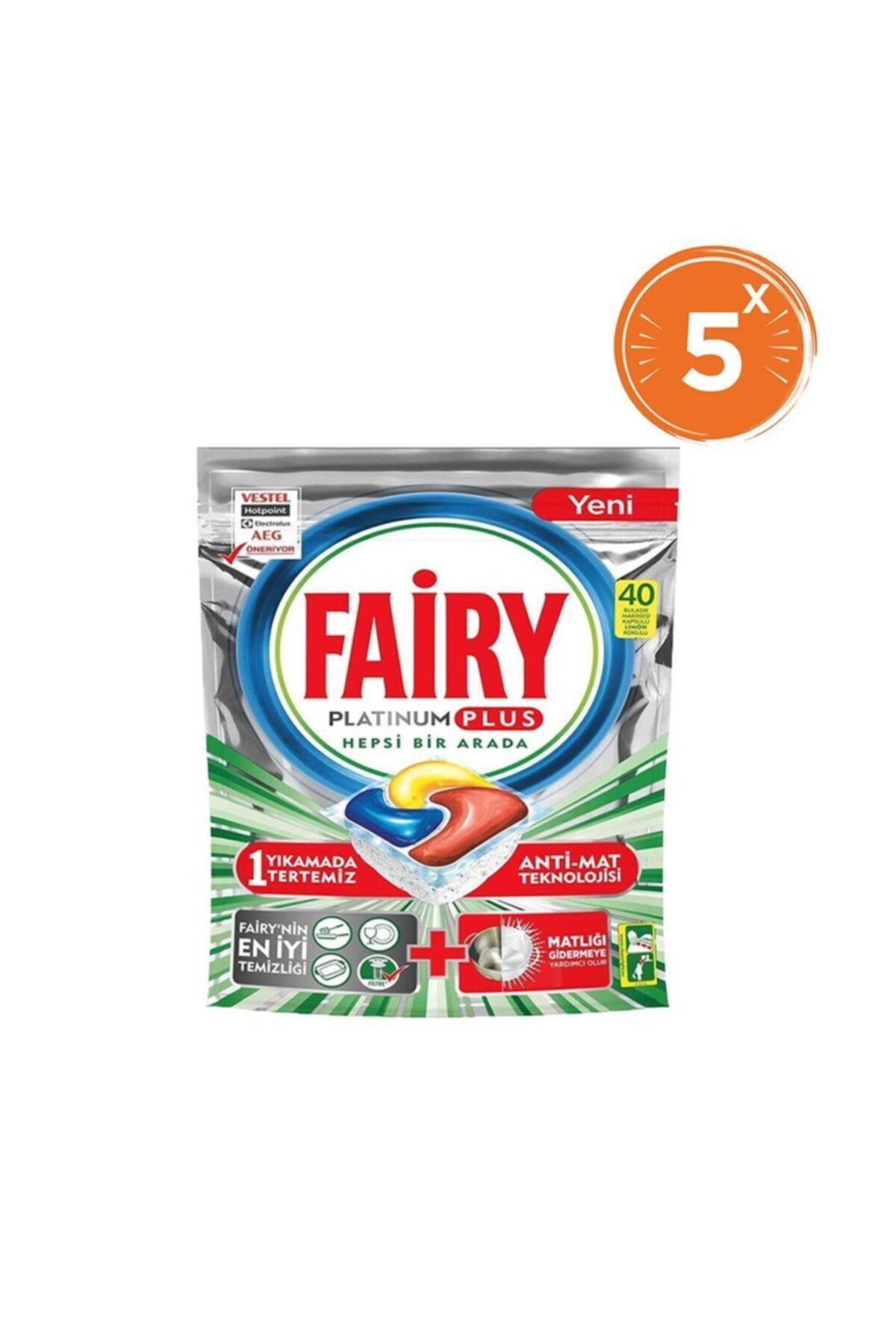 Fairy Platinum Plus 40 Yıkama Bulaşık Makinesi Deterjanı Kapsülü X 5 Adet