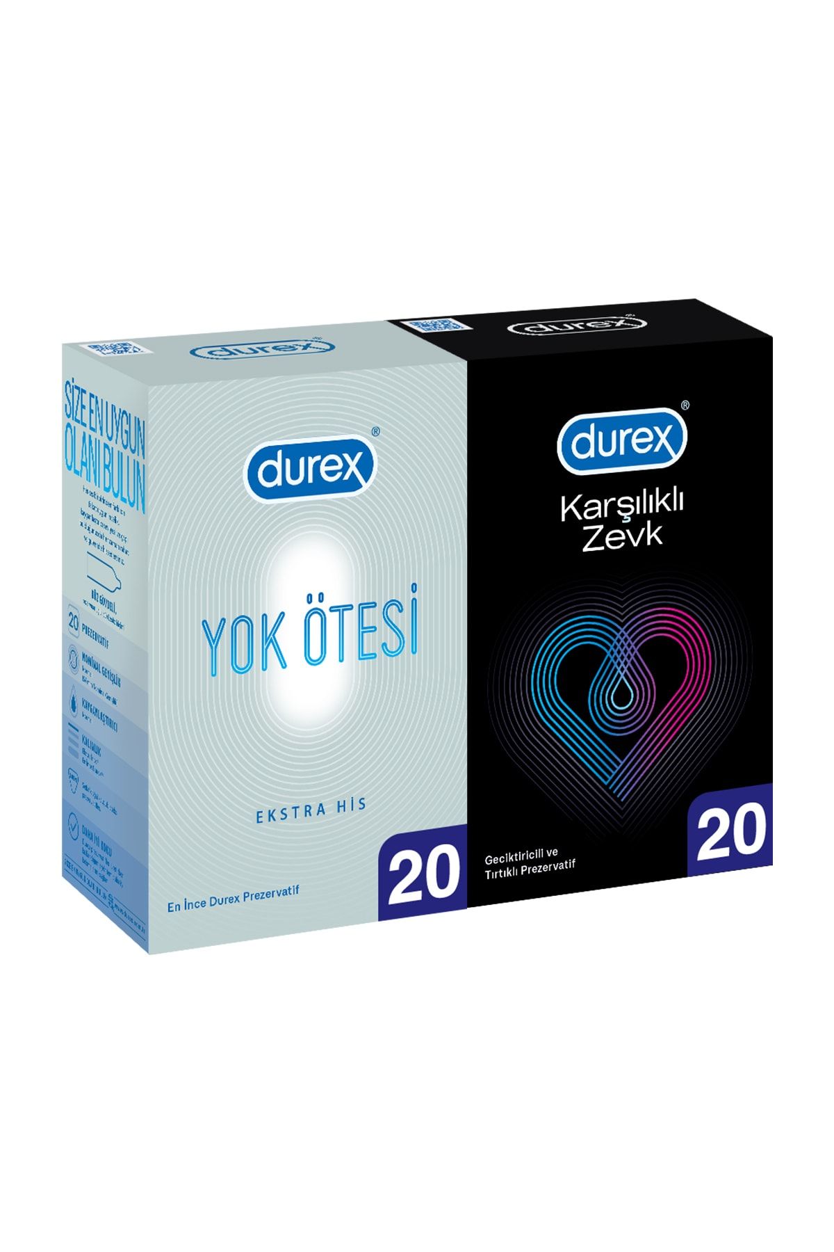 Durex Yok Ötesi Ekstra His 20'li + Karşılıklı Zevk li 20'li Prezervatif