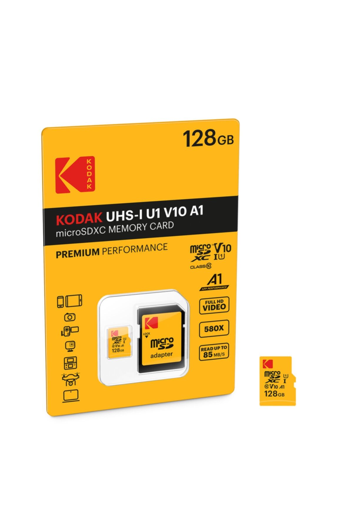 Kodak Msd 128gb Uhs-ı U1 V10 A1 Premium Performans Micro Sd Kart + Sd Adaptör
