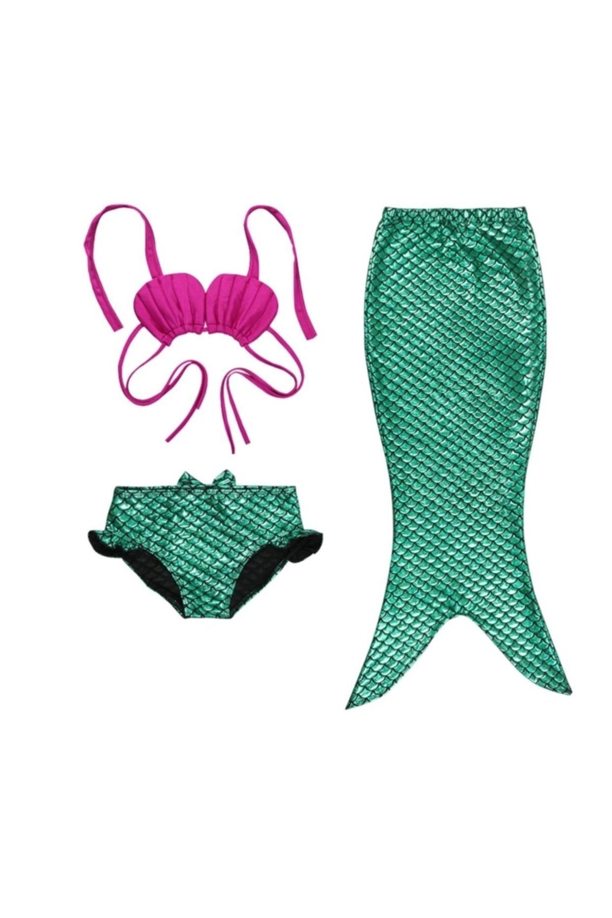 KorSeZen 3 Parça Denizkızı Sıradışı Kostüm Bikini Kız Çocuk Mayosu