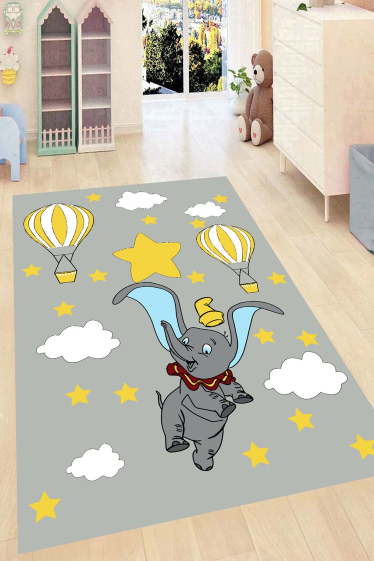 inka Uçan Fil Dumbo Desenli Dijital Baskılı Halı Mrc2629