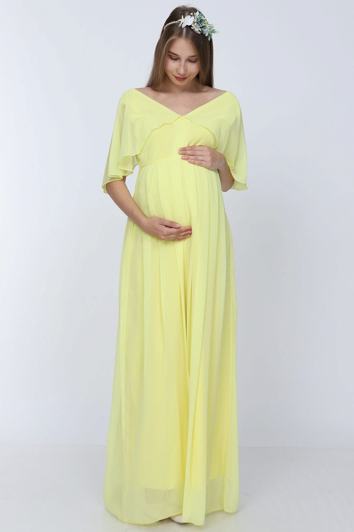 MODA LABİO Melek Kol Hamile Elbisesi Sarı