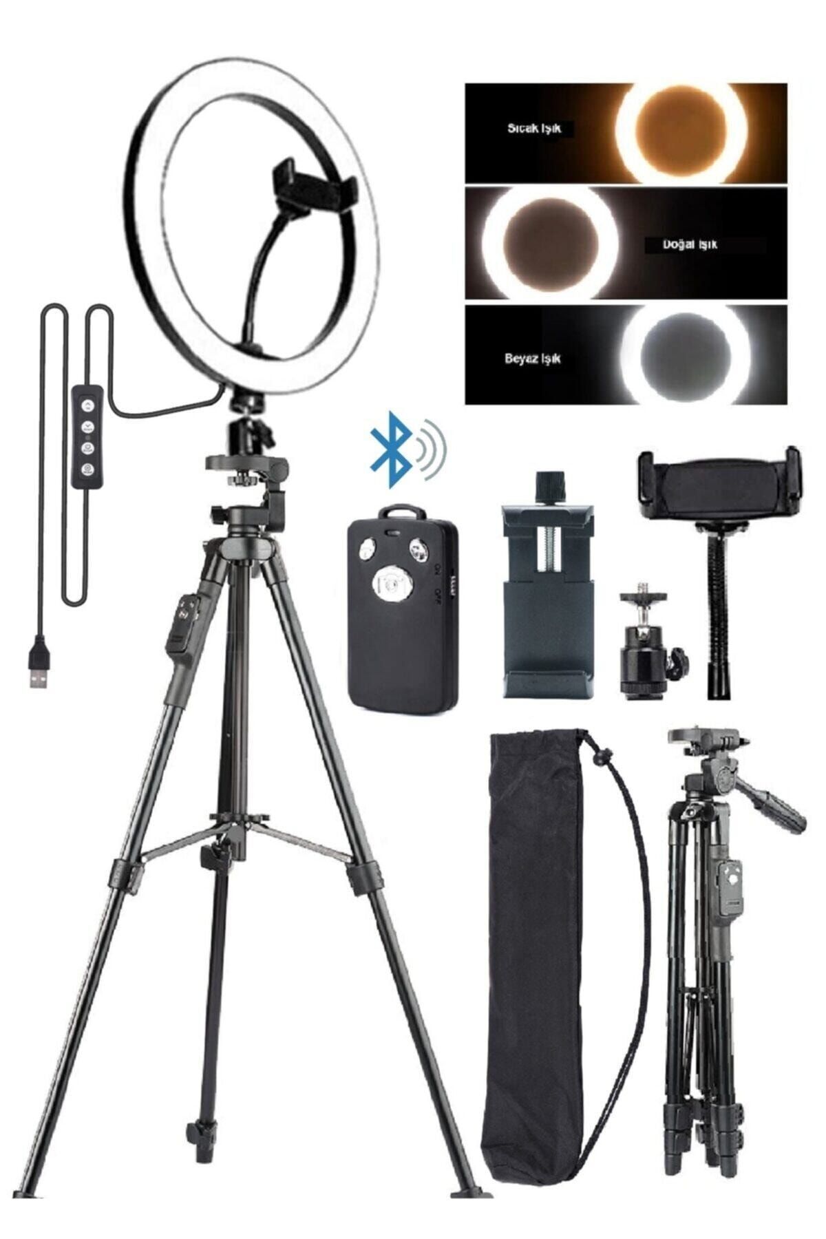 EN SİGA Bluetooth Kumandalı Youtuber Tiktok Led Işıklı Tripod Selfie Işığı Ring Light 14 Inç Halka 156cm