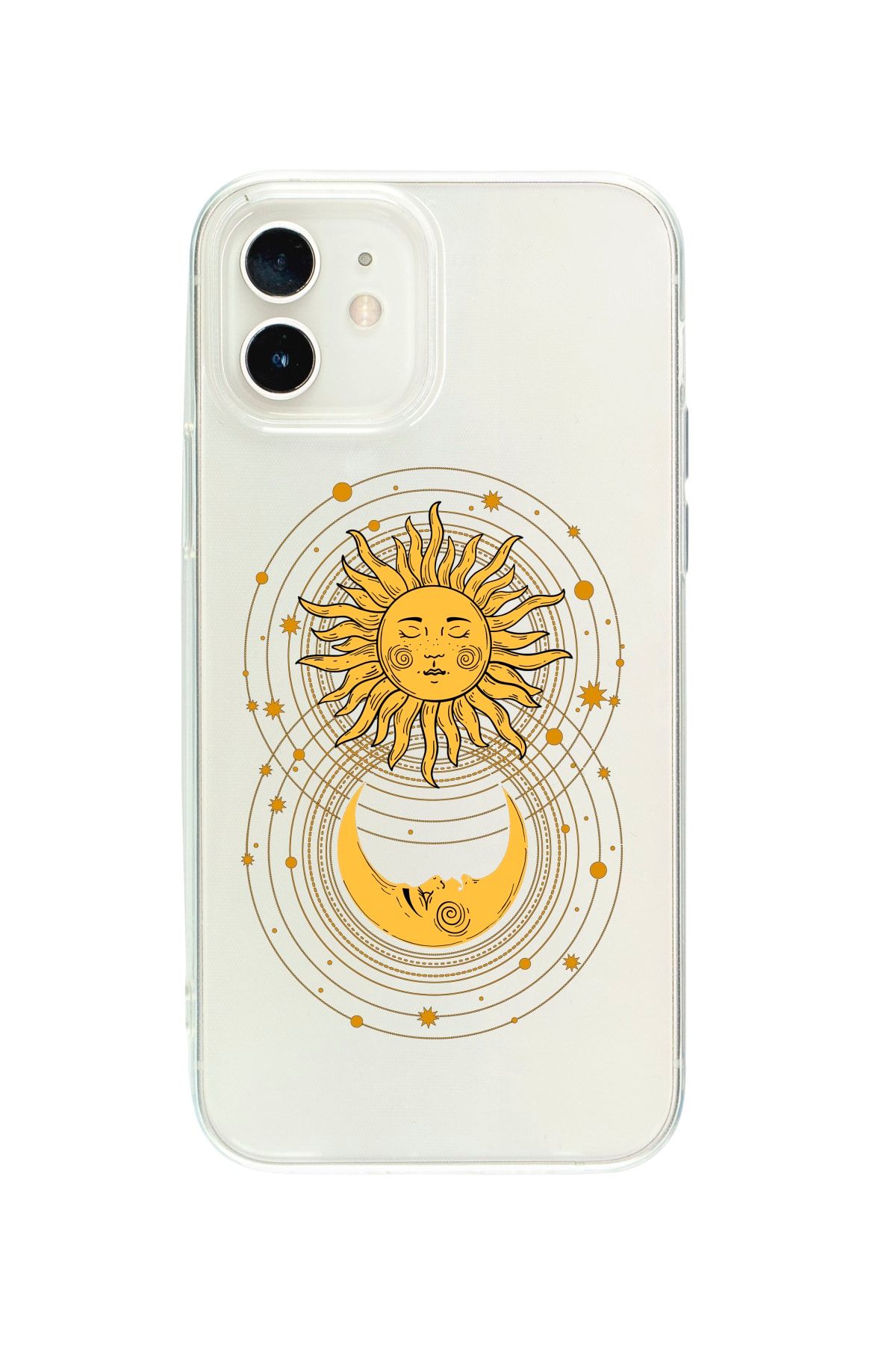 mooodcase Iphone 12 Uyumlu Ay ve Güneş Desenli Premium Şeffaf Silikon Kılıf