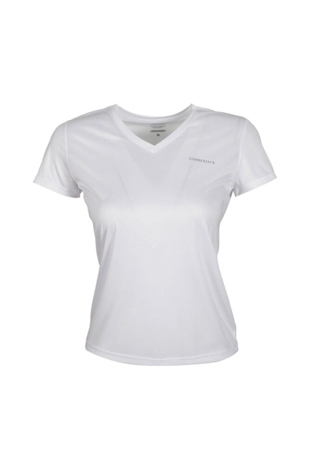 Lumberjack CT127 BASIC PES V NECK T- Beyaz Kadın T-Shirt 100581816