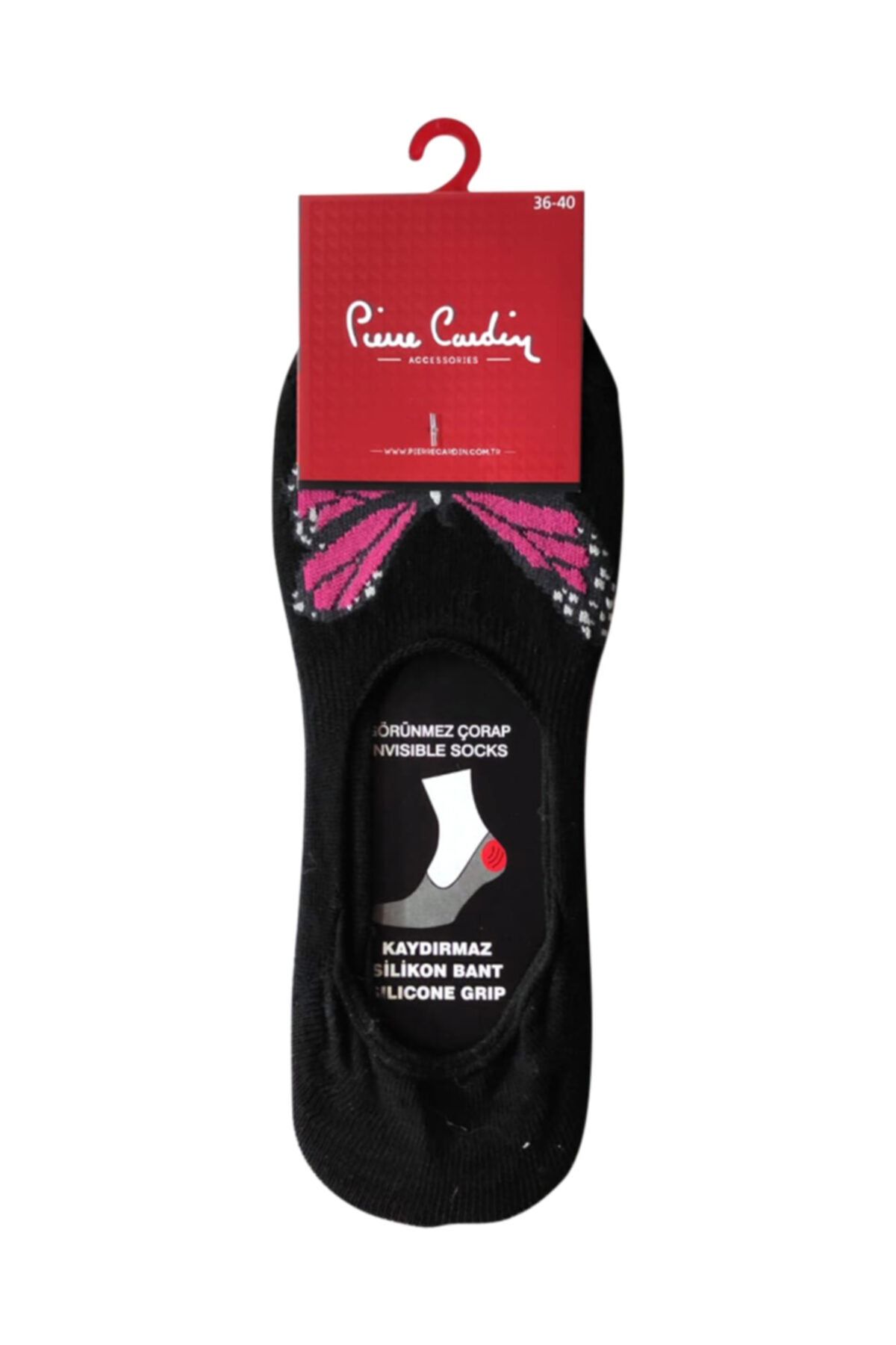 Pierre Cardin Kelebek Pamuk Kadın Görünmez Çorap Siyah