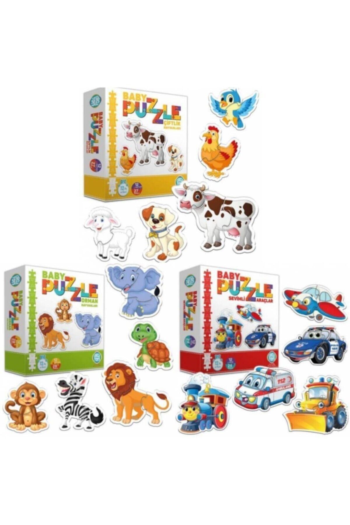 Circle Toys 3 Lü Araçlar Ve Hayvanlar Bebek Eğitici Puzzle Seti