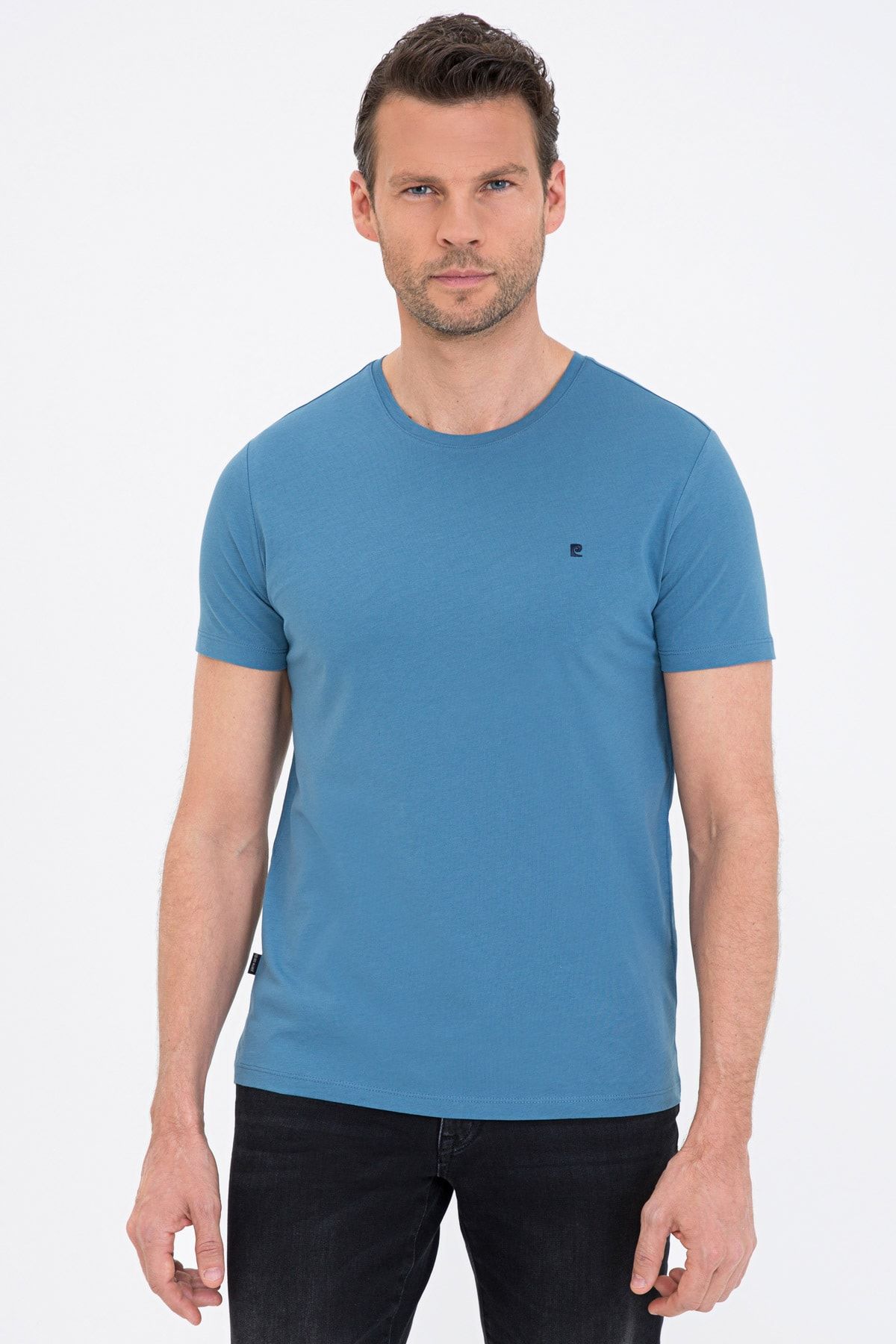 Pierre Cardin İndigo Mavi Slim Fit Bisiklet Yaka Basic T-Shirt