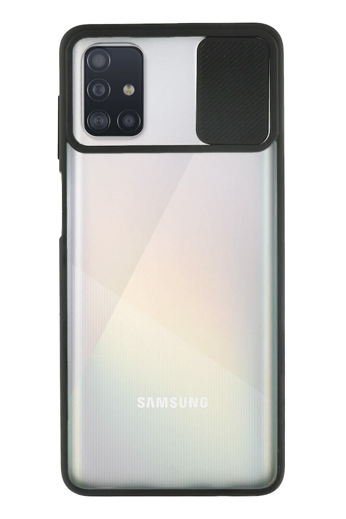dearcover Galaxy A51 Uyumlu Kapak Lensi Açılır Kapanır Kamera Korumalı Silikon Kılıf - Siyah