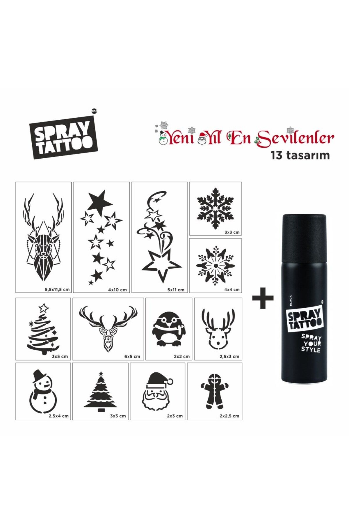 One Spray Tattoo Yeni Yılın En Sevilen Geçici Dövme Seti + Siyah Sprey