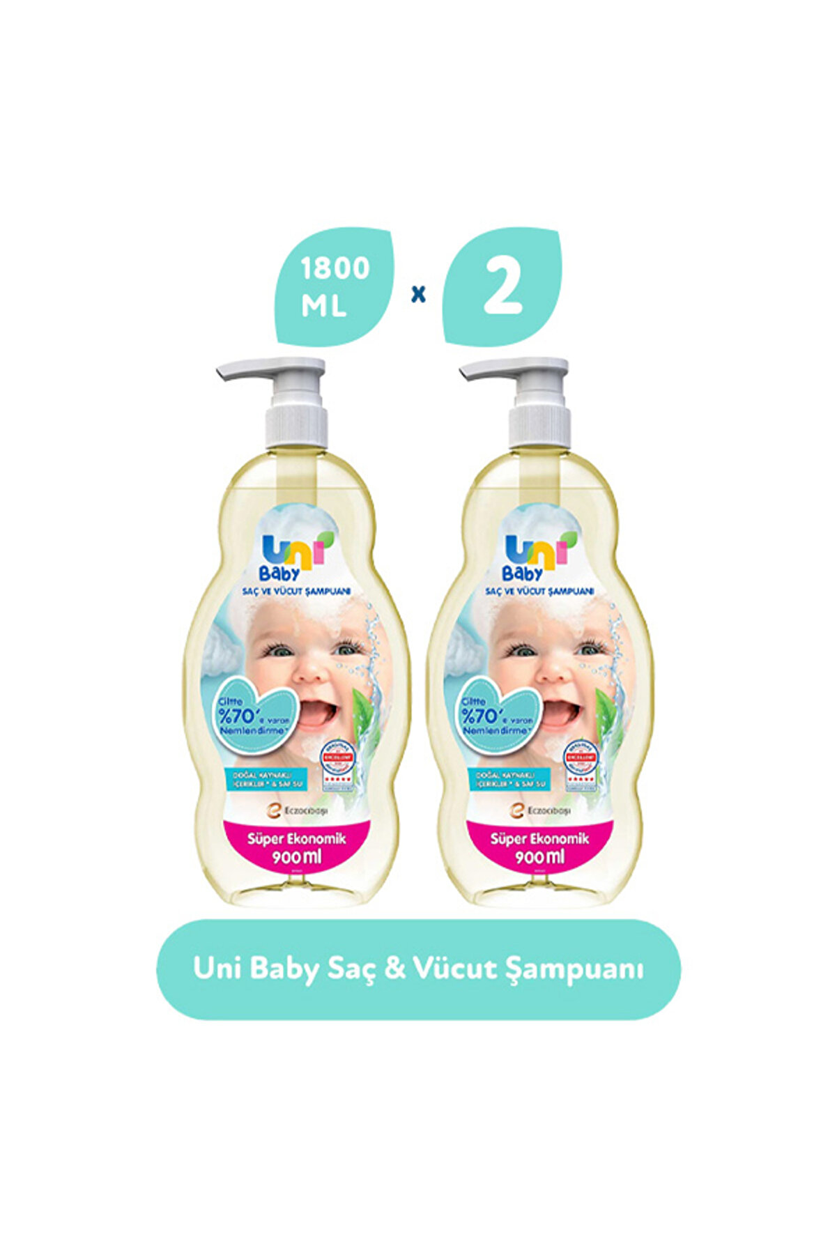 Uni Baby Şampuan 900Ml Boyasız Pompalı Bebekler İçin 2 Li Set