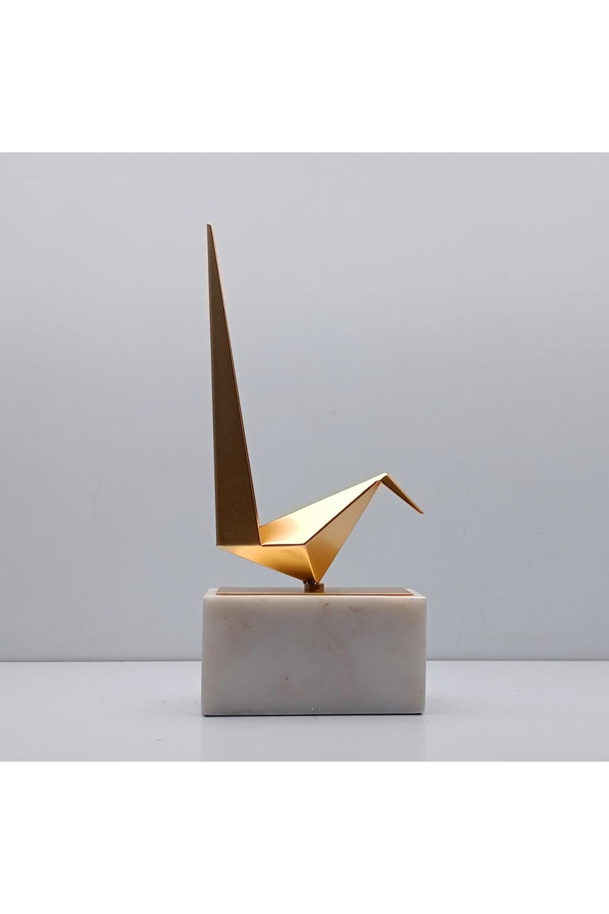 Bahar Aydınlatma Origami Kuş Biblo Mermer Kaideli Çelik Beyaz 36 Cm