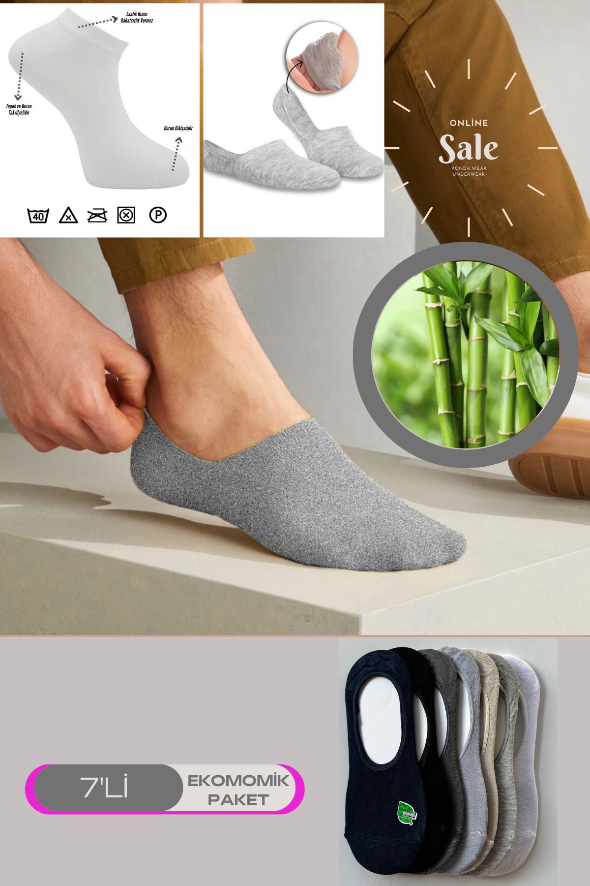 Tina Wear 2013 Çok Rekli 6 lı Erkek Bambu Topuk Burun Dikişsiz Takviyeli Çorap