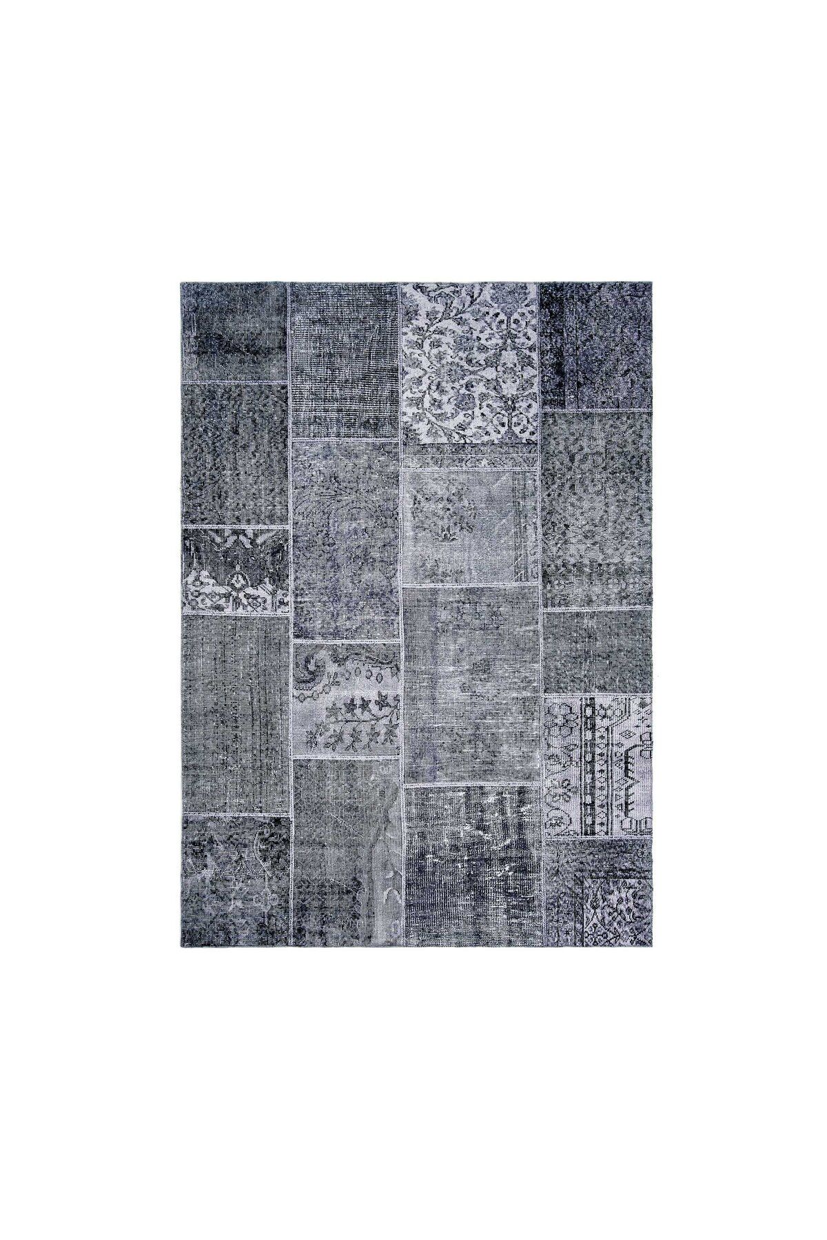 Nuvomon Kadife Patchwork Halı - Gri - 160x230 cm