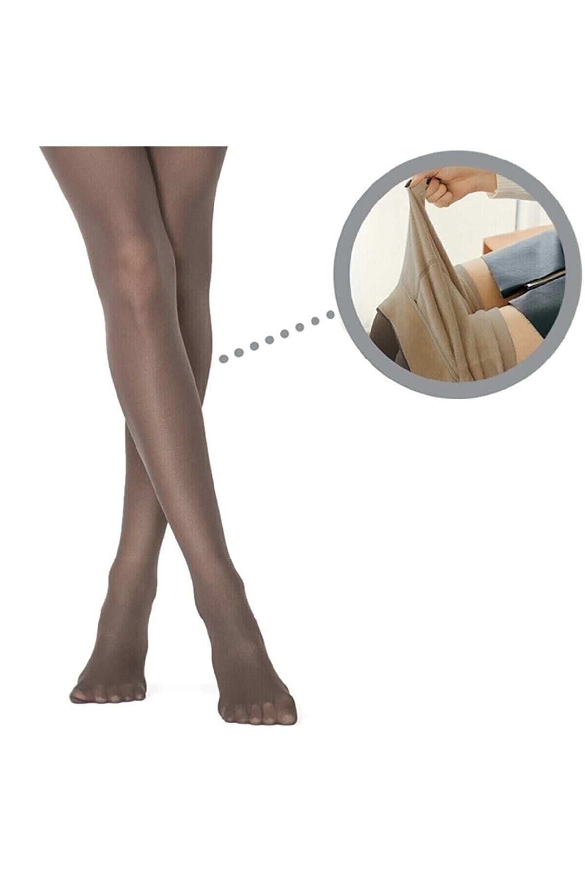 Nacar Kadın Ten Görünümlü Siyah Termal Kalın Kışlık Külotlu Çorap