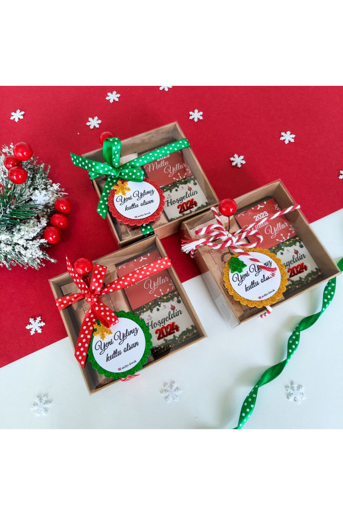Atolye Doruk 2 Adet Yeni Yıl Hediyesi-kahveli Çikolata- Yılbaşı Hediye Noel Çikolata Arkadaşa Hediye 2023 Madlen