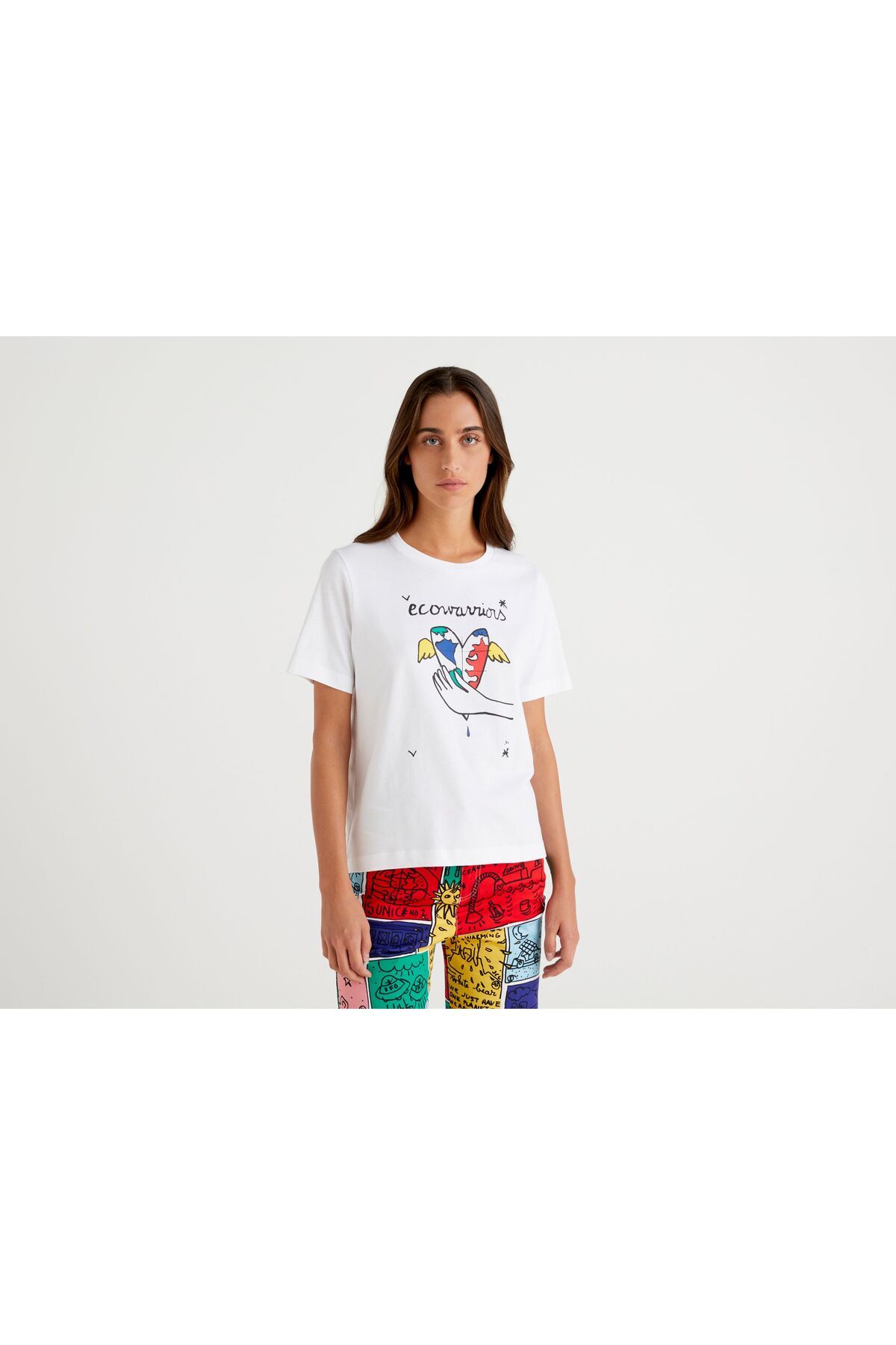 United Colors of Benetton Kadın Beyaz -kalp Jcc Tasarımlı T-shirt