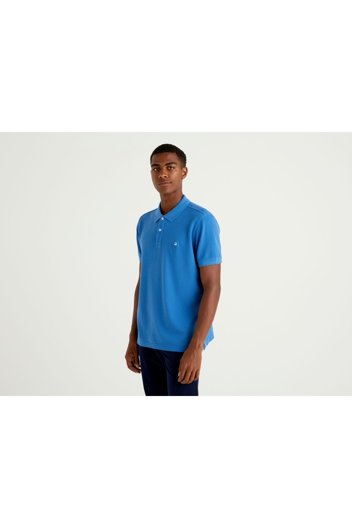 United Colors of Benetton Erkek Saks Mavi Regular Fit Kısa Kollu Polo Tshirt