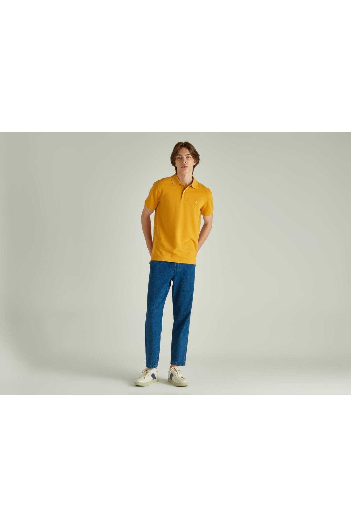 United Colors of Benetton Erkek Koyu Sarı Regular Fit Kısa Kollu Polo Tshirt