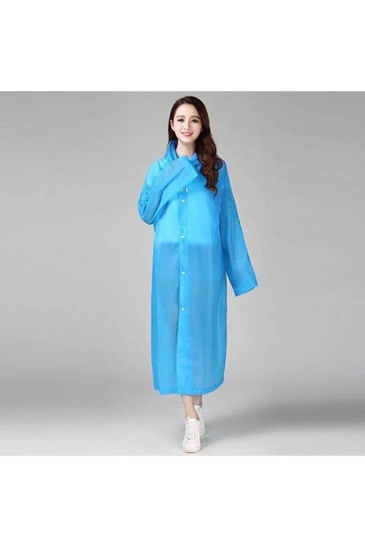 BUTICOR Unisex Mavi Yağmurluk Şeffaf Su Geçirmez Kıyafet Üstü Eva Kumaş Marlux Yağmurluk
