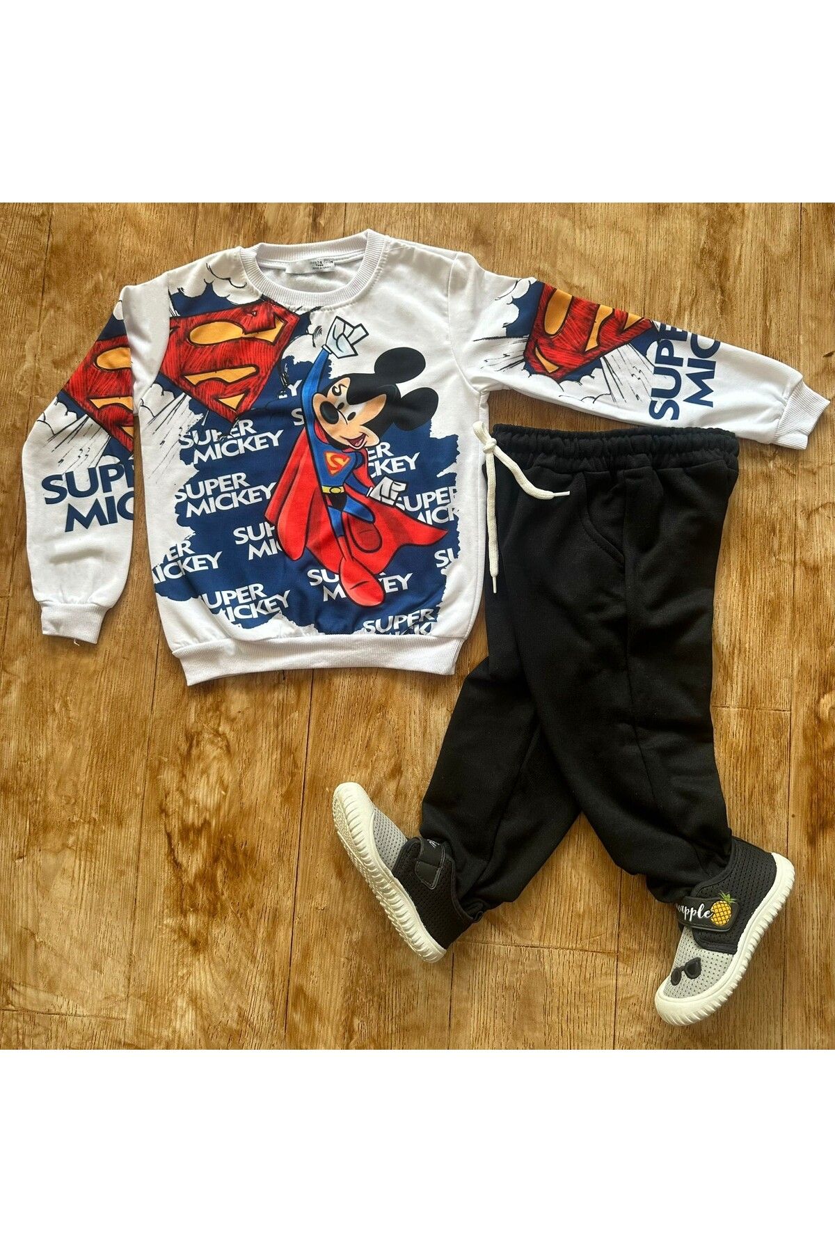 PICCOLA VITA Erkek Çocuk Mickey Mouse Superman Karakterli 2'li Alt Üst Kışlık Eşofman Takımı